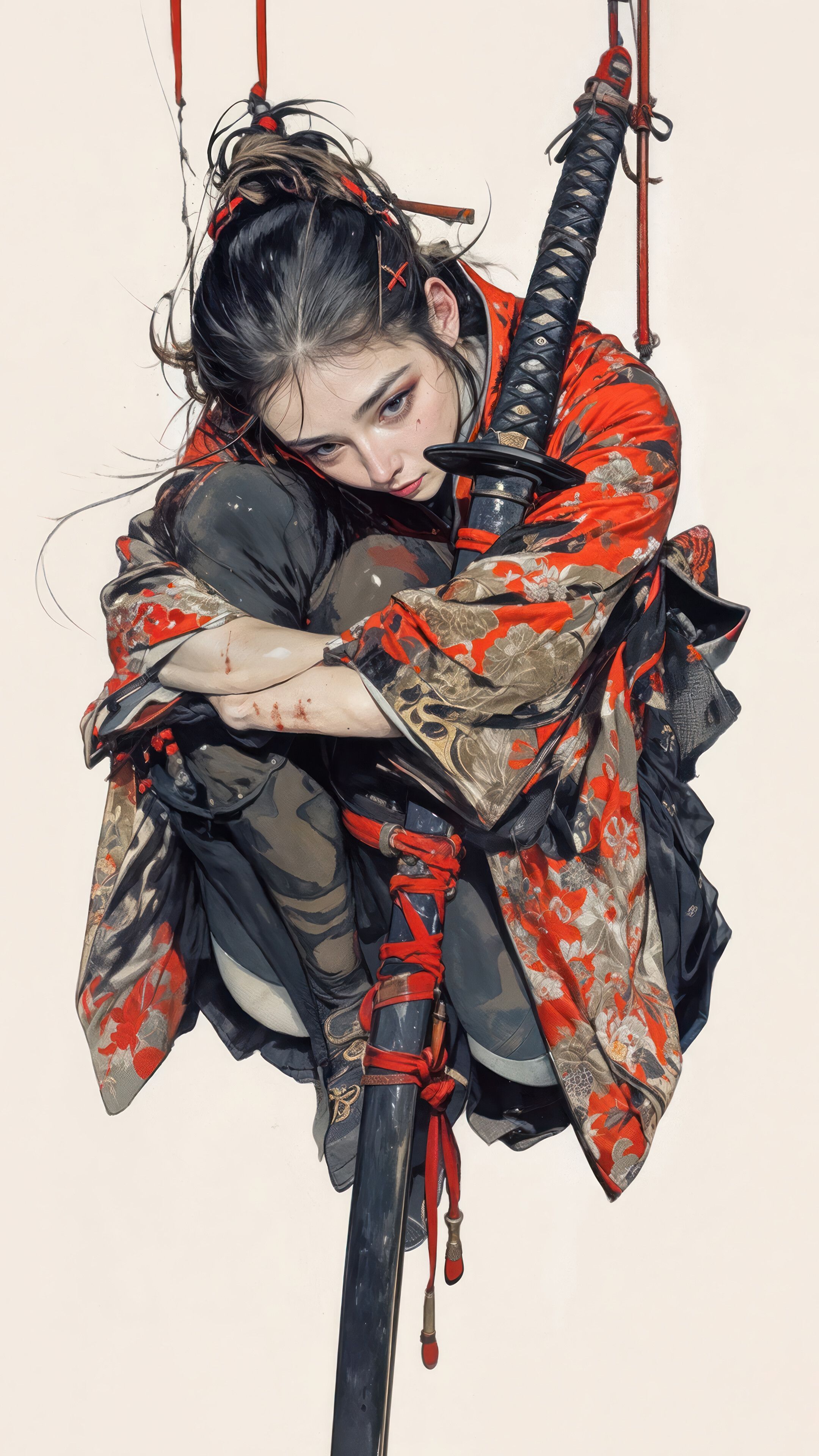 2160x3840 Anime Girl Kimono Katana 4K Wallpaper