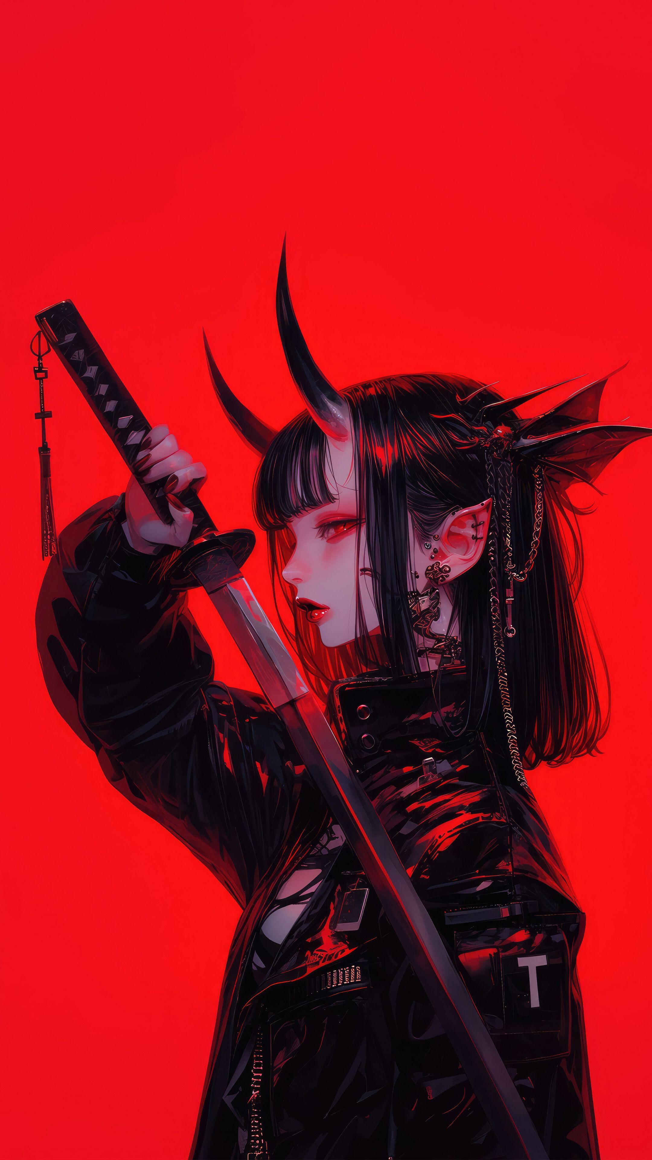 2160x3840 Anime Girl Katana Demon Horn 4K