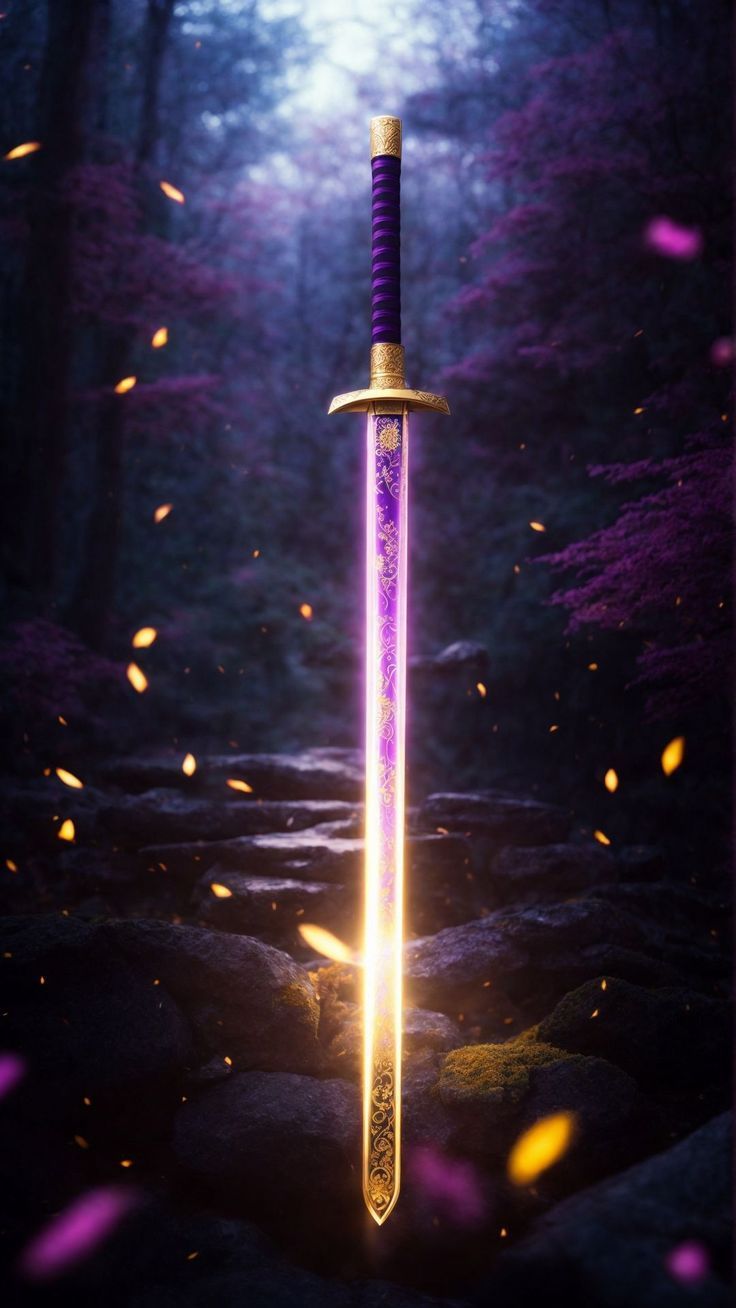 736x1308 free wallpaper 4K sword, glow, forest