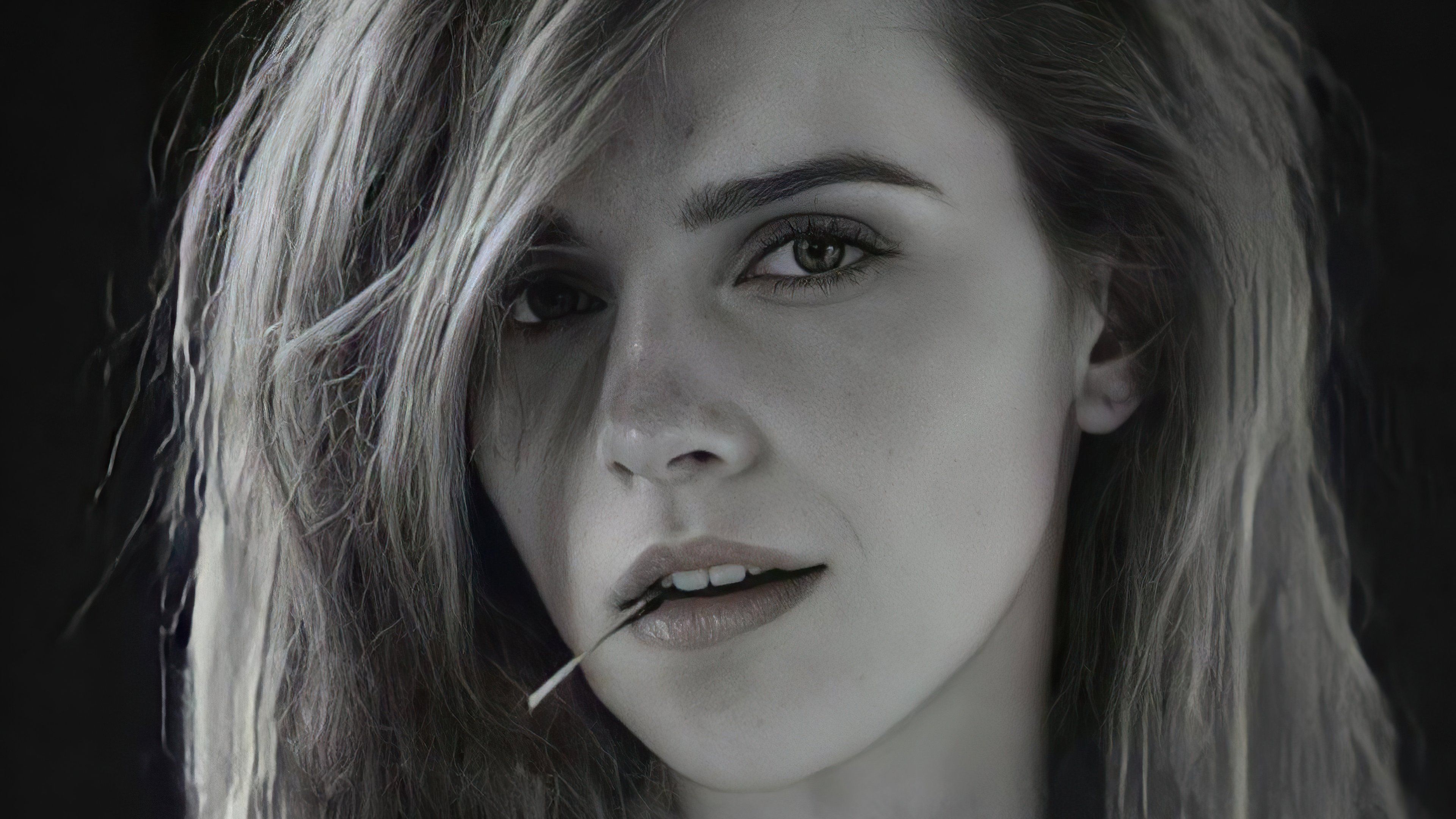 3840x2160 Emma Watson black and white Wallpaper