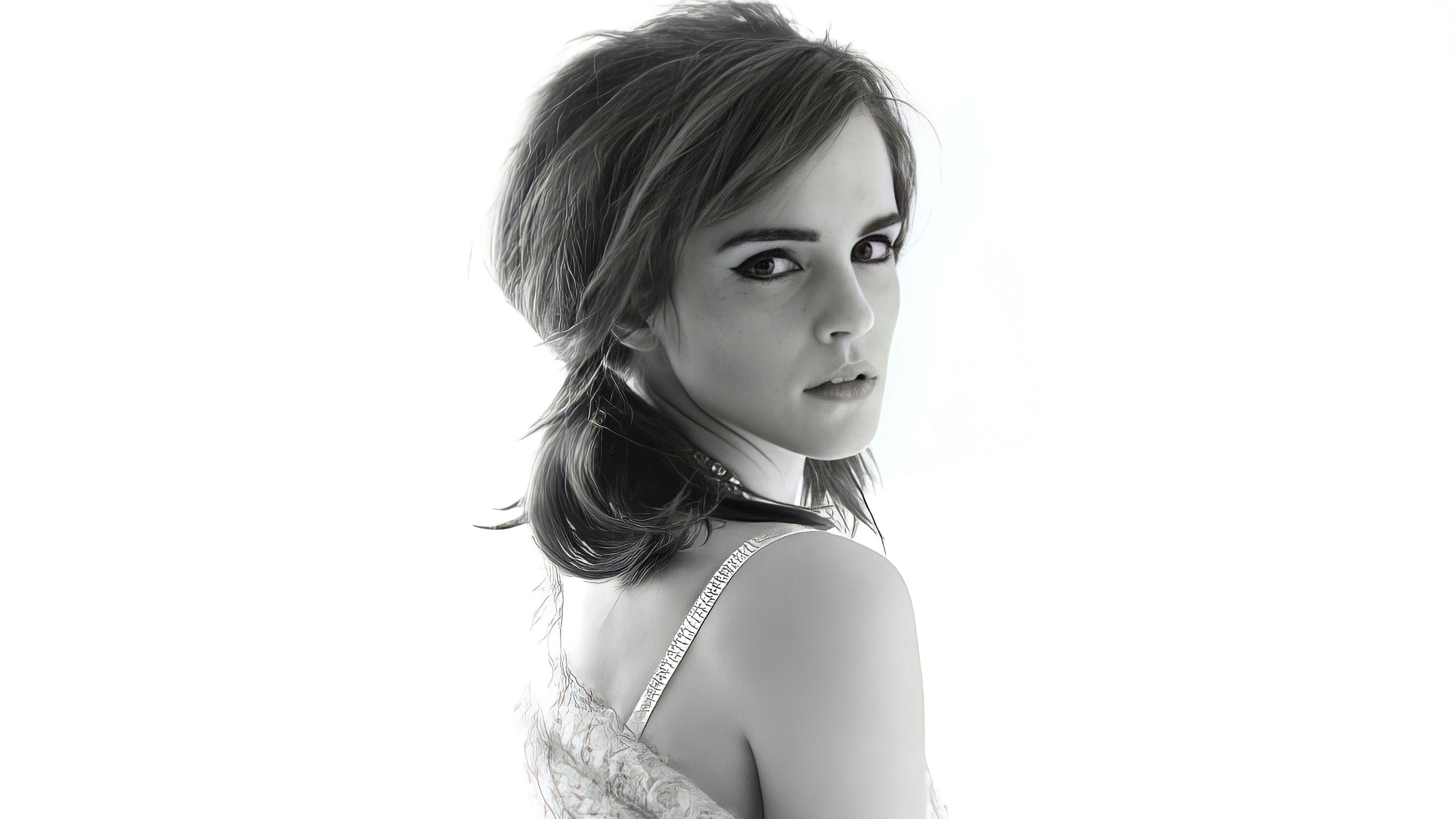 3840x2160 Emma Watson Wallpaper 4K, Monochrome