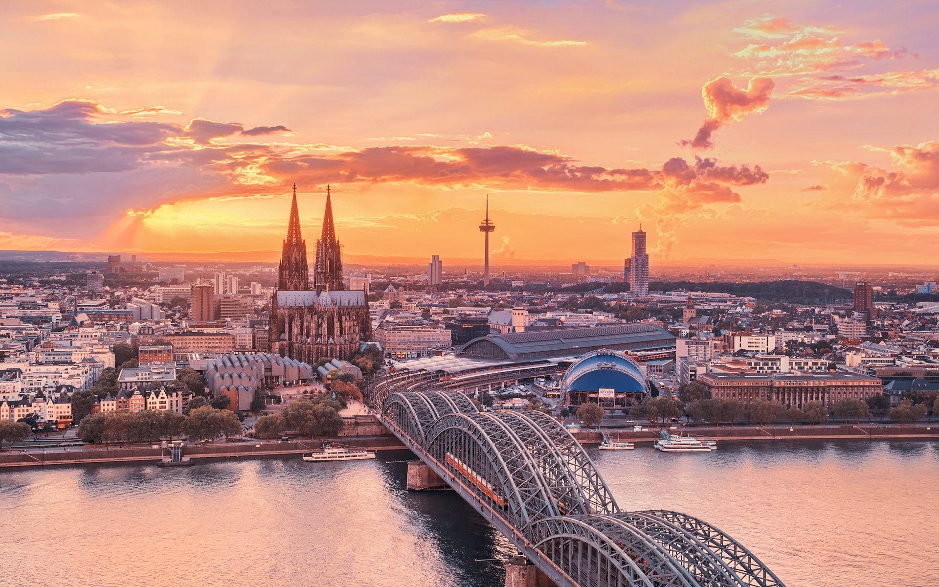 1920x1200 Wallpaper Urban landscape, Cologne, Germany, sunset sky