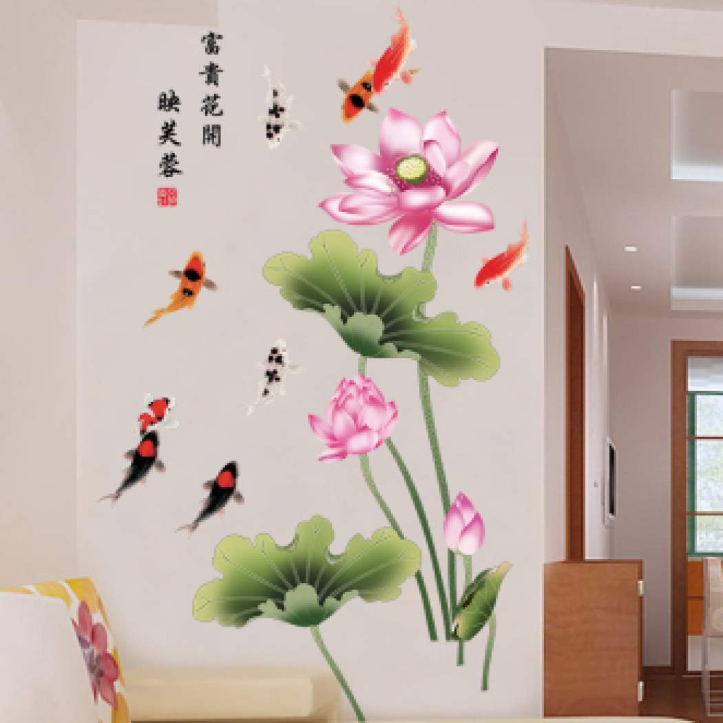 1050x1050 Chinese style Lotus Room Wall Sticker Warm Wall Bedroom Living Room Wallpaper Self Adhesive Wall Sticker Flower Stickers