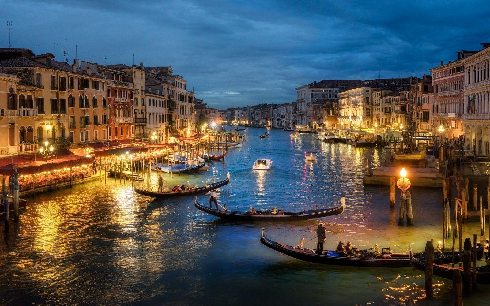 1600x1000 photography, Urban, Landscape, Architecture, Canal, Sea, Gondolas, Lights, Old Building, Evening, Venice, Italy Wallpaper HD / Desktop and Mobile Background