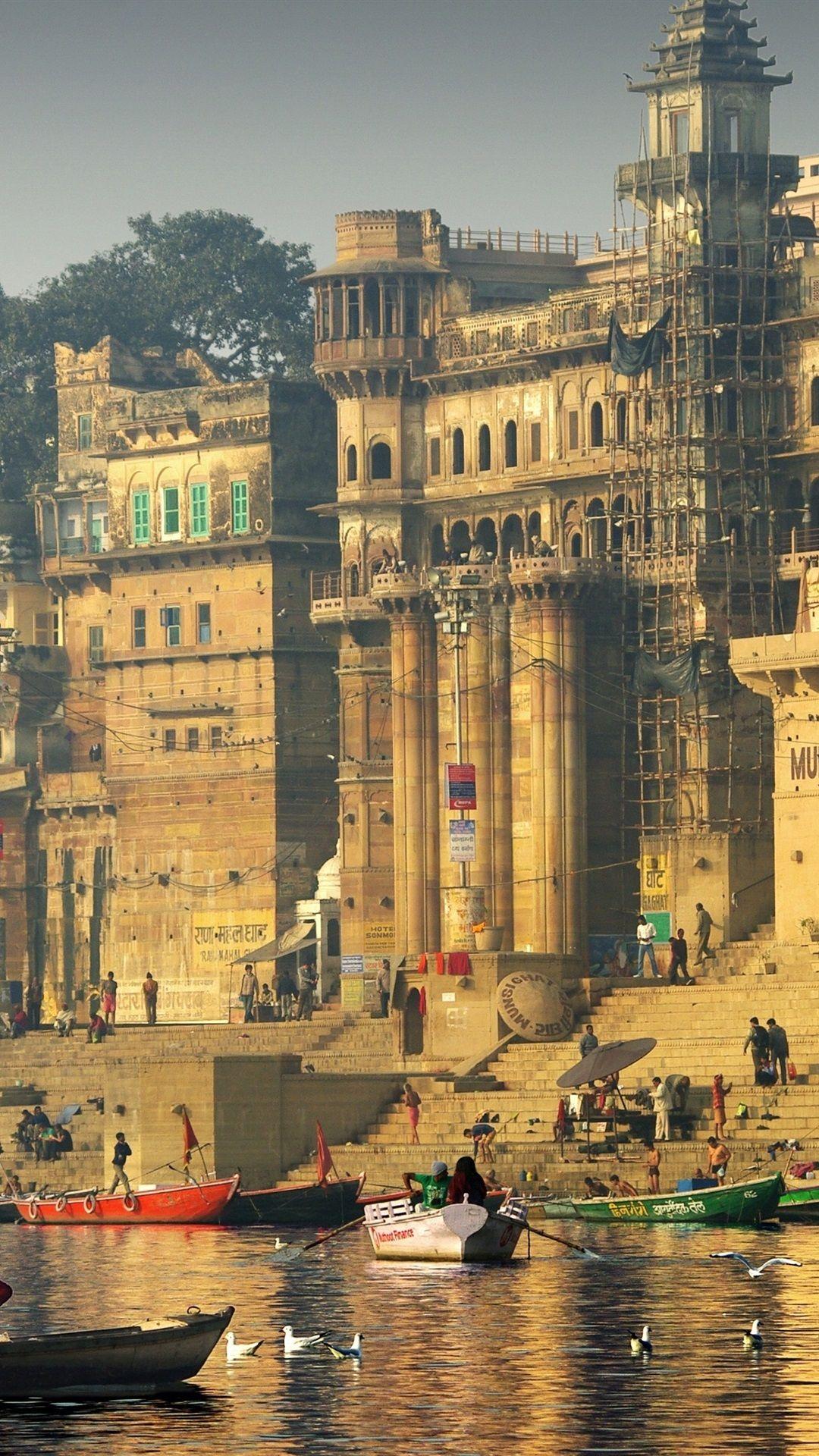 1080x1920 India, River, Boats, City, Seagulls 1080x1920 IPhone 8 7 6