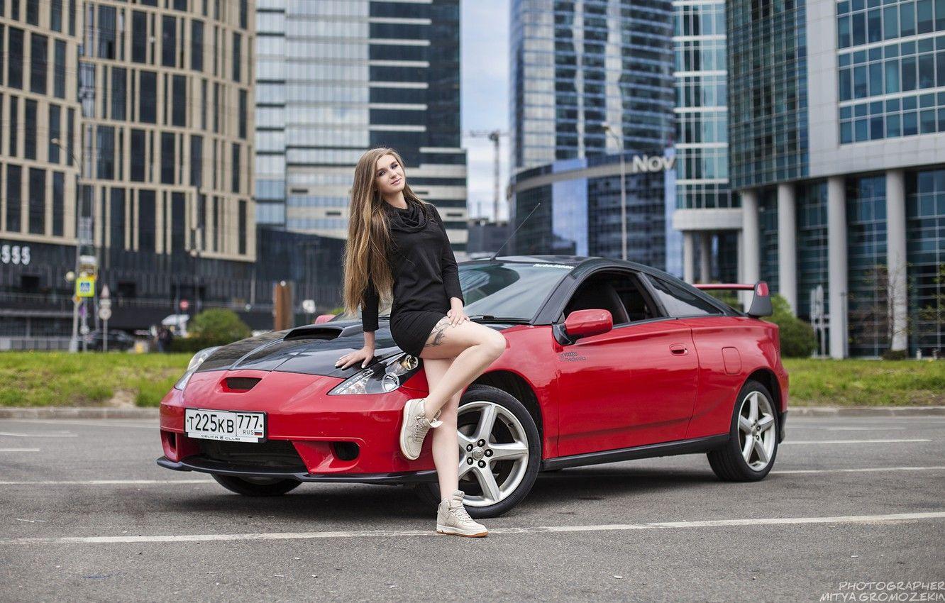 1332x850 Wallpaper road, auto, girl, pose, building, legs, Toyota