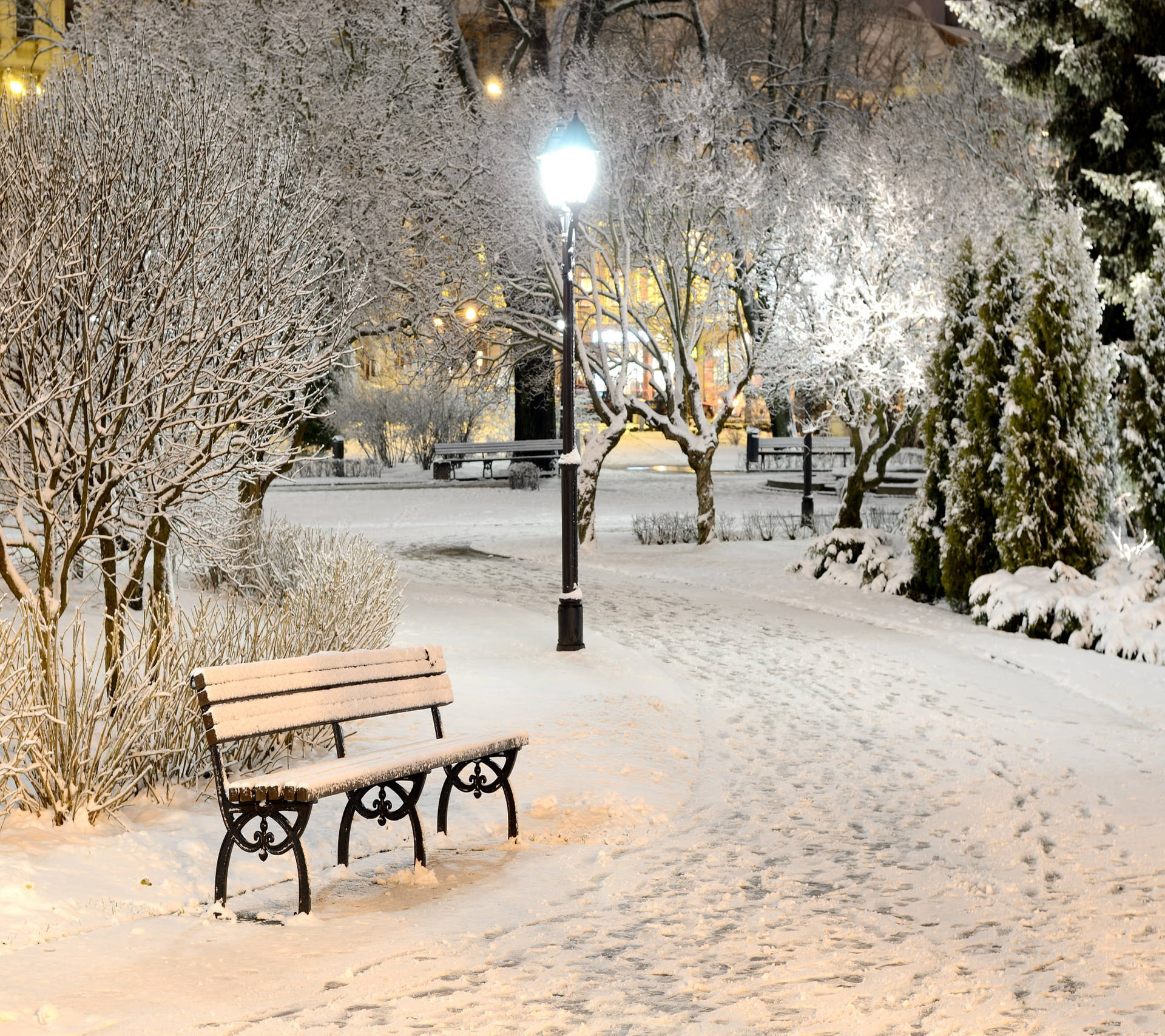 1920x1707 Cozy Winter Evening Local Park Wallpaper