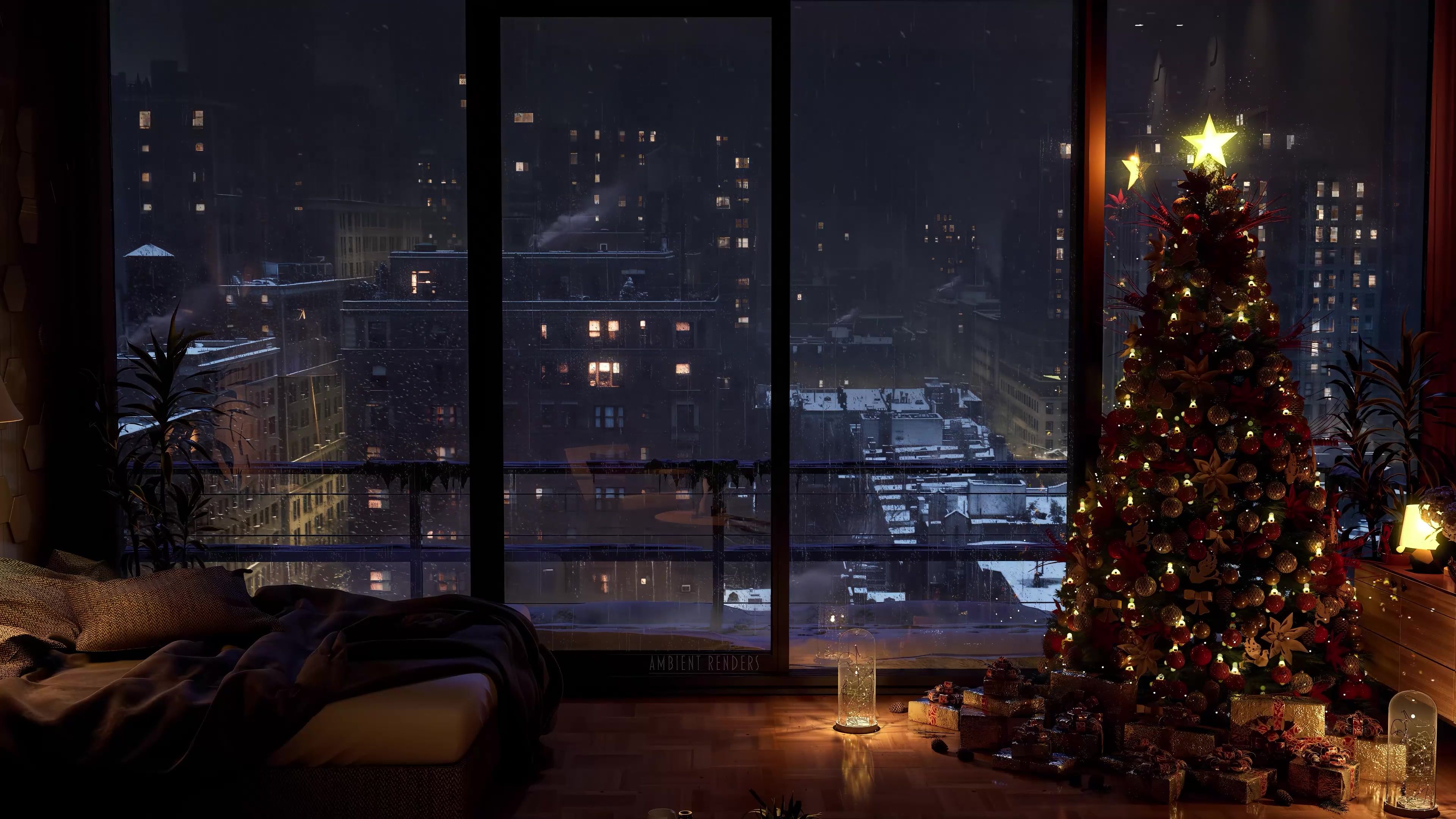 3840x2160 NYC Heavy Snowfall In A Cozy Apartment