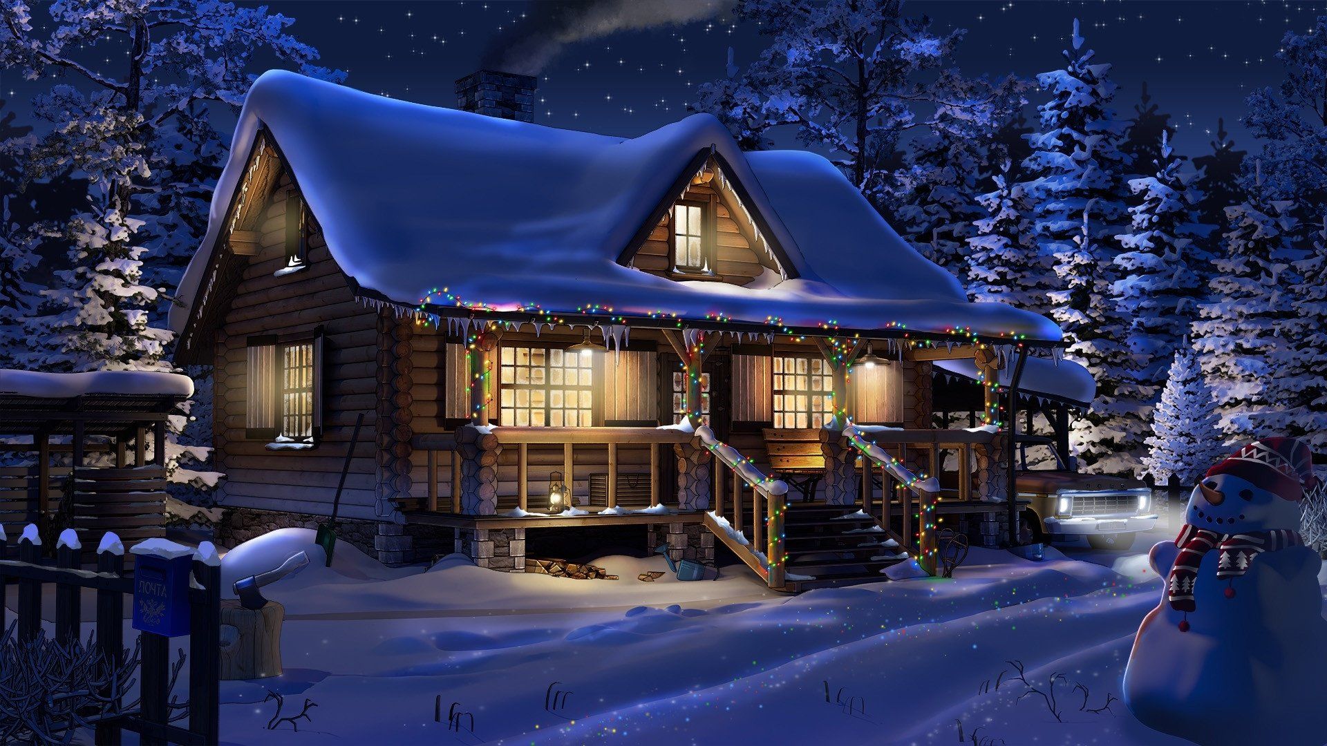 1920x1080 Winter Cabin Wonderland: HD Christmas
