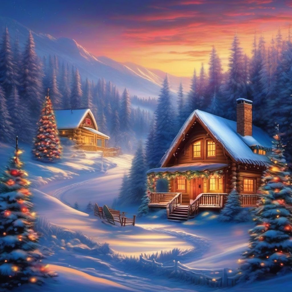 1024x1024 Christmas Scenery Wallpaper Cozy Cabin