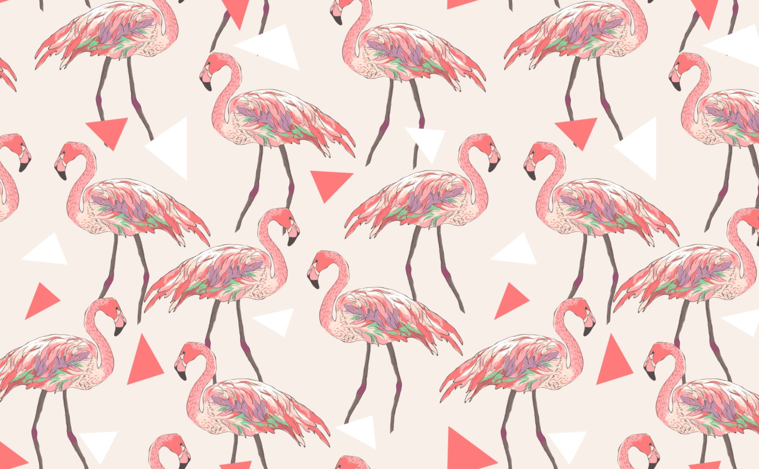 3028x1872 Flamingos & Triangles Wallpaper