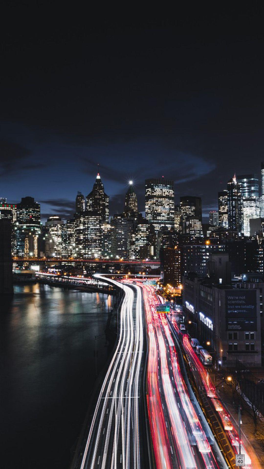 1080x1920 Download Manhattan New York City Cityscape Night Traffic