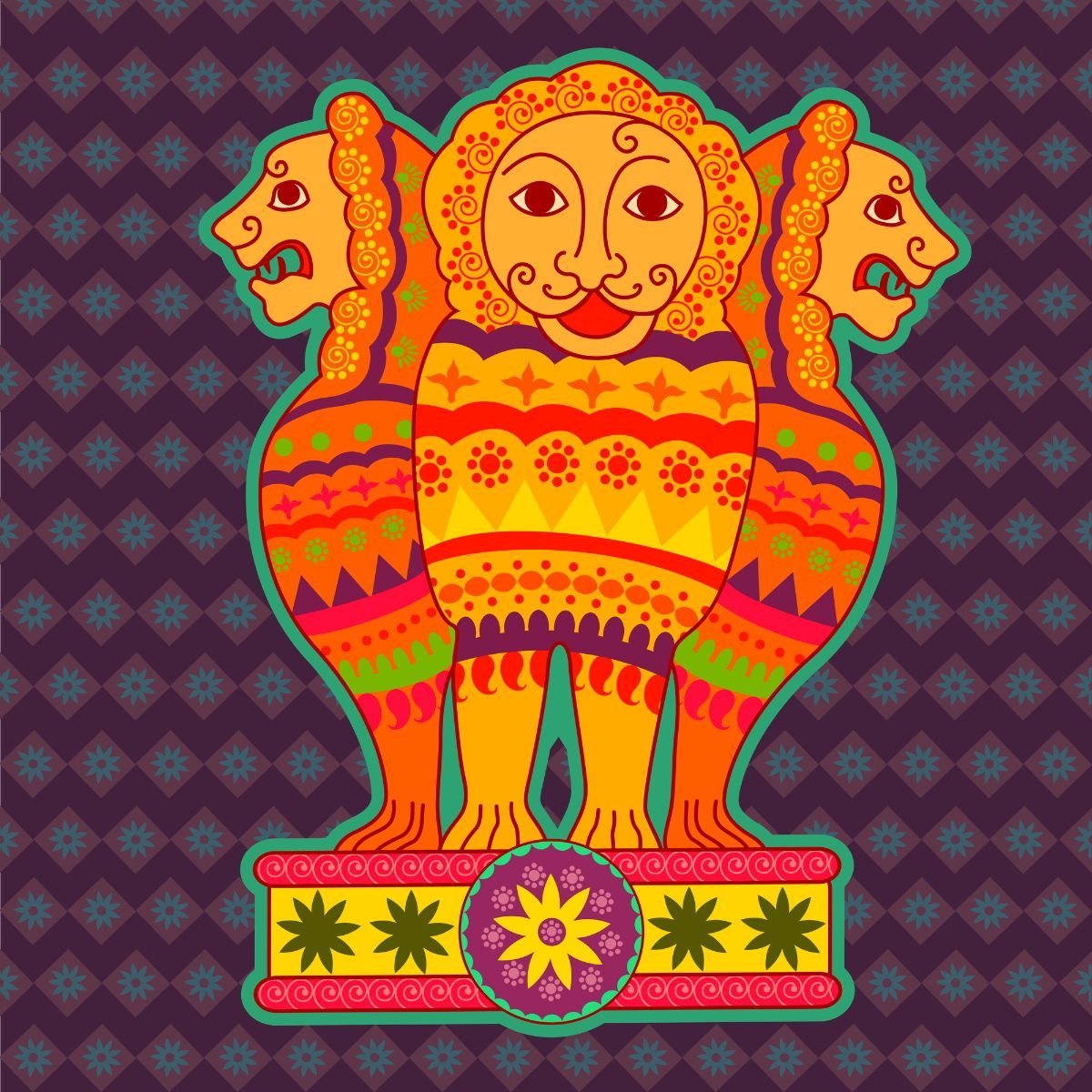 1200x1200 National Emblem of India in Indian Art Style, Wallpaper for Wall®