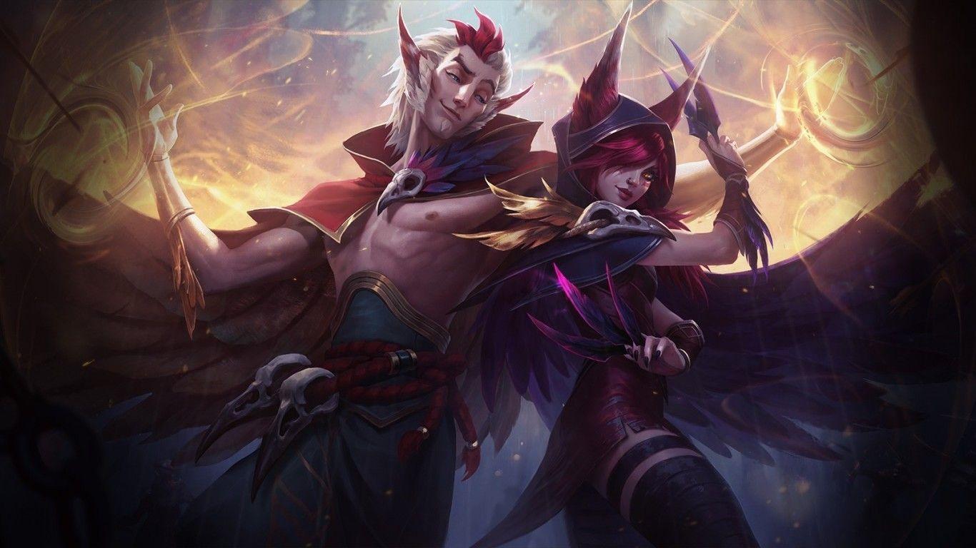 1366x768 Download 1366x768 League Of Legends, Rakan, Xayah, Artwork