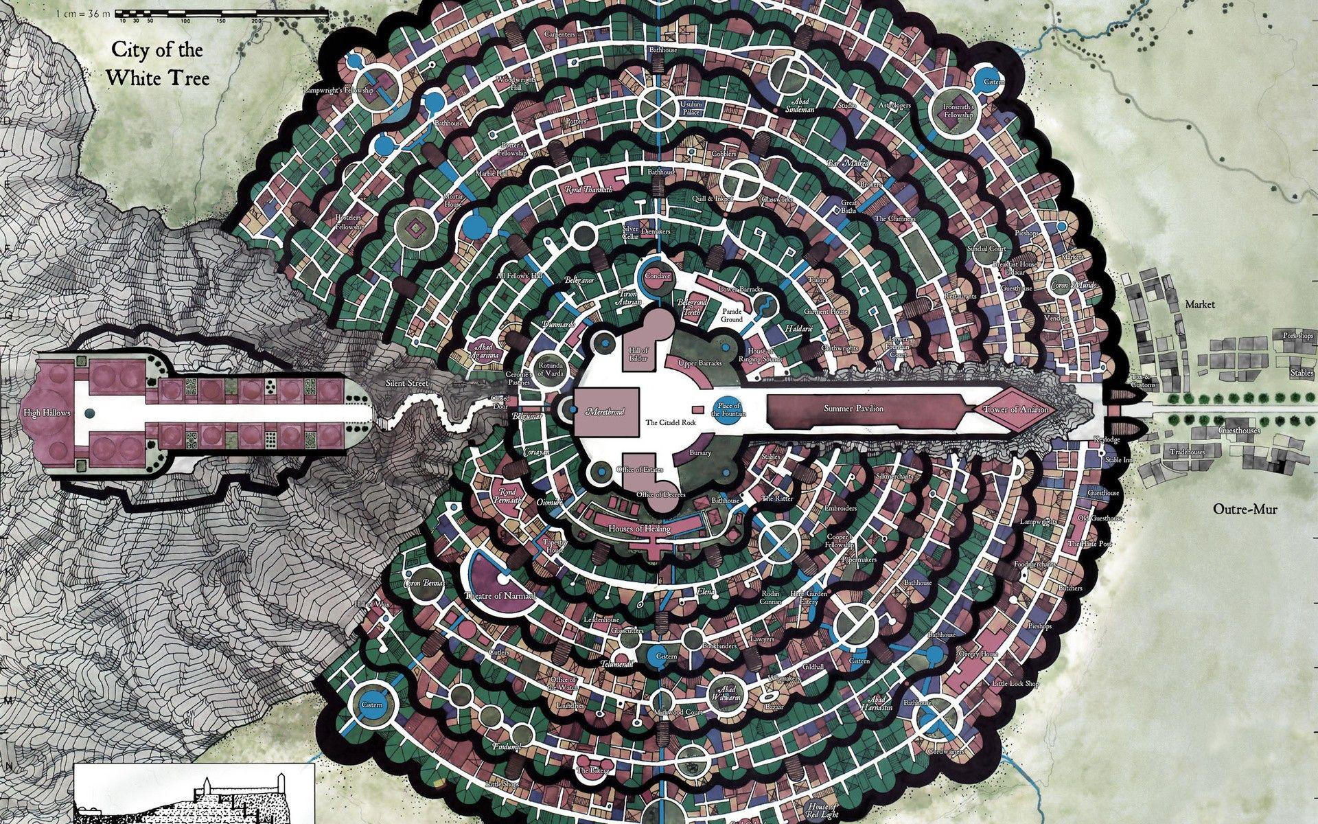1920x1200 cityscapes, Minas Tirith, The Lord of the Rings, maps