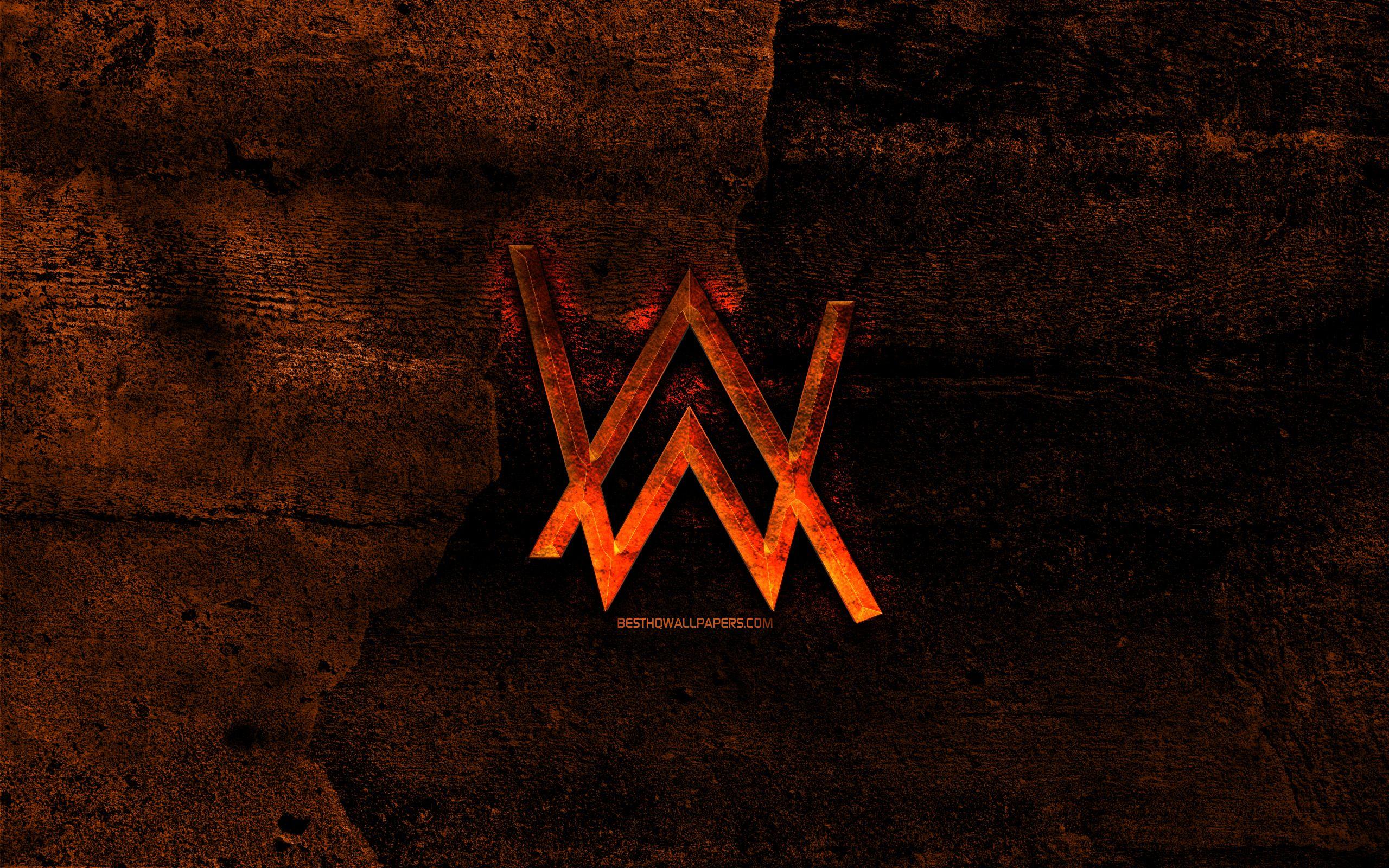 2560x1600 Download wallpaper Alan Walker fiery logo, orange stone