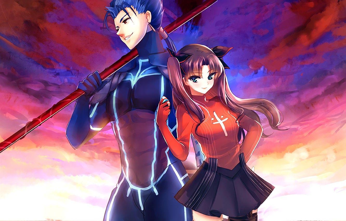 1332x850 Wallpaper art, fate stay night, Lancer, rin tohsaka image