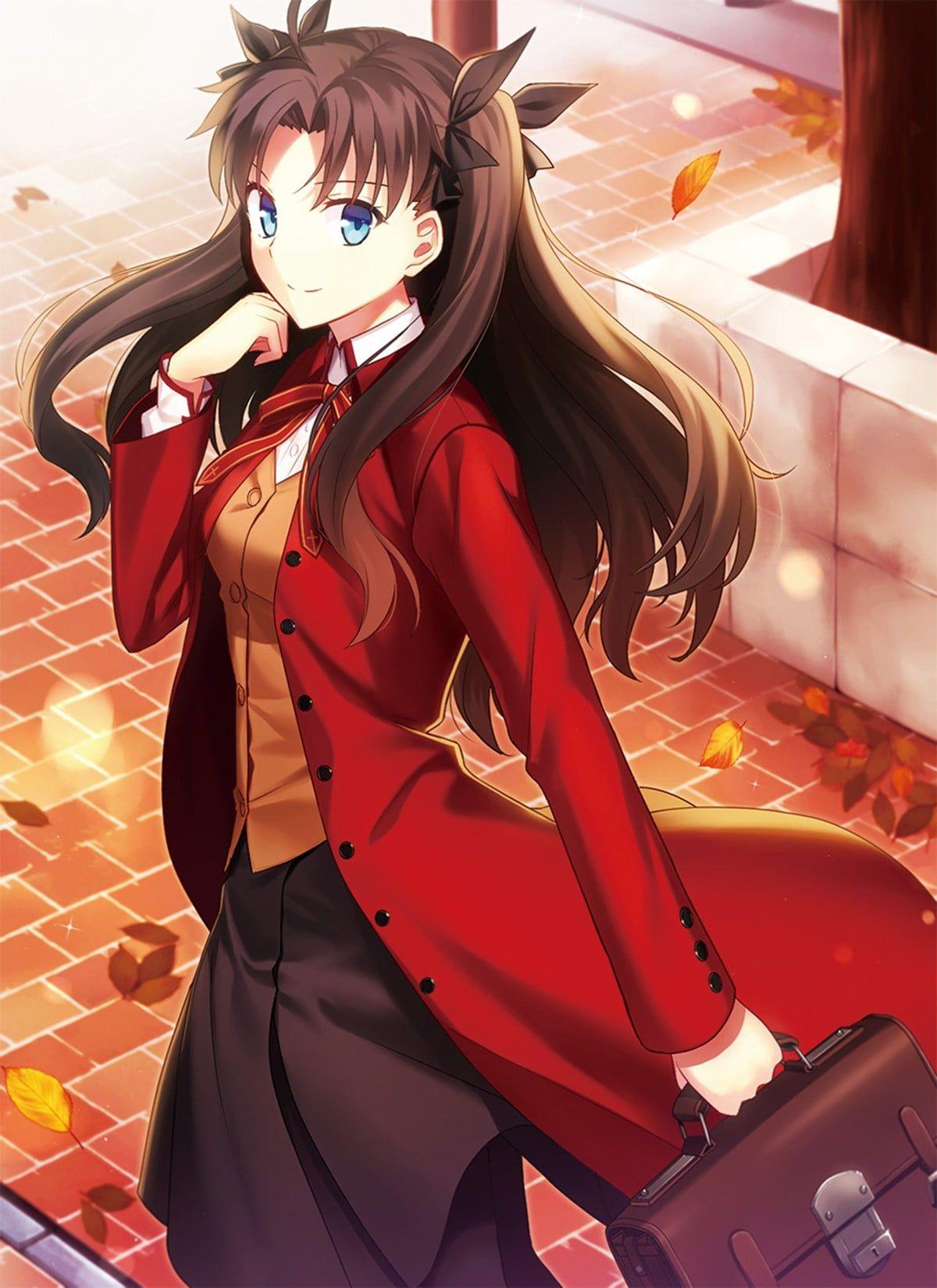 1200x1649 Girl wearing red and brown top anime character digital