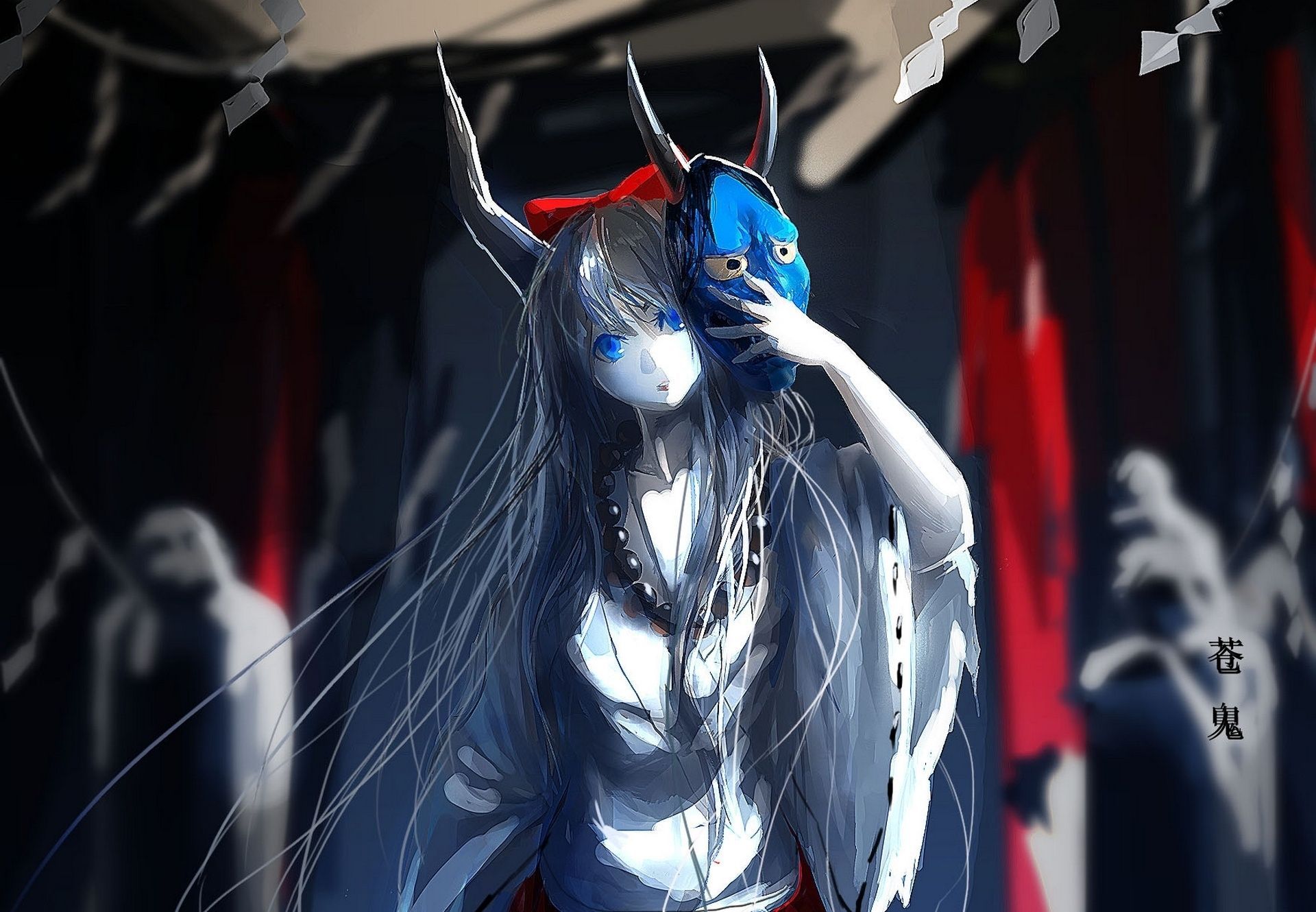 1920x1330 Wallpaper girl, mask, characters, horns, touhou, traditional clothing, Ibuki Suika for mobile and desktop, section аниме, resolution 1920x1330