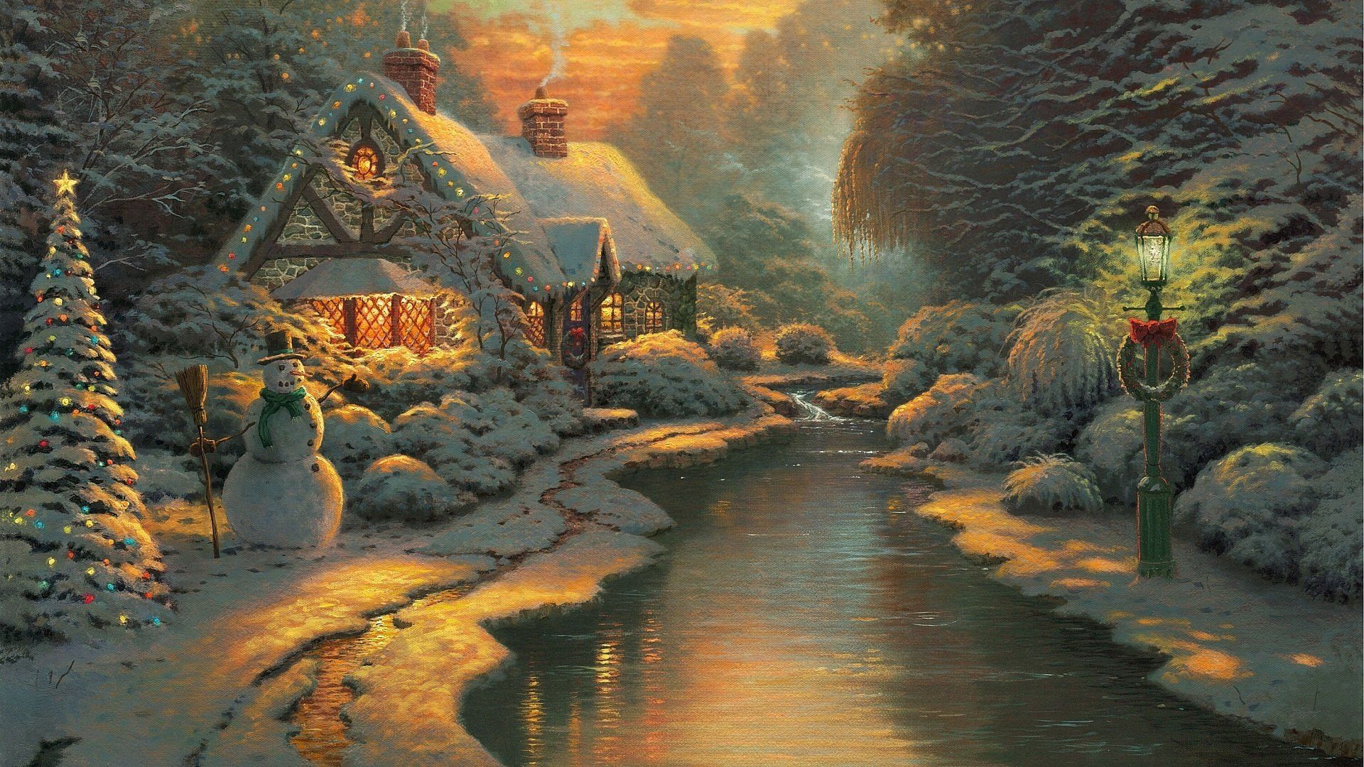 1920x1080 Christmas Cottage Holiday Wallpaper