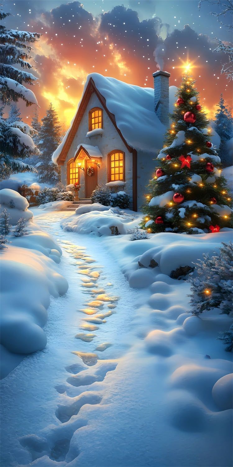 750x1500 Christmas Cottage Sweep Warm Light