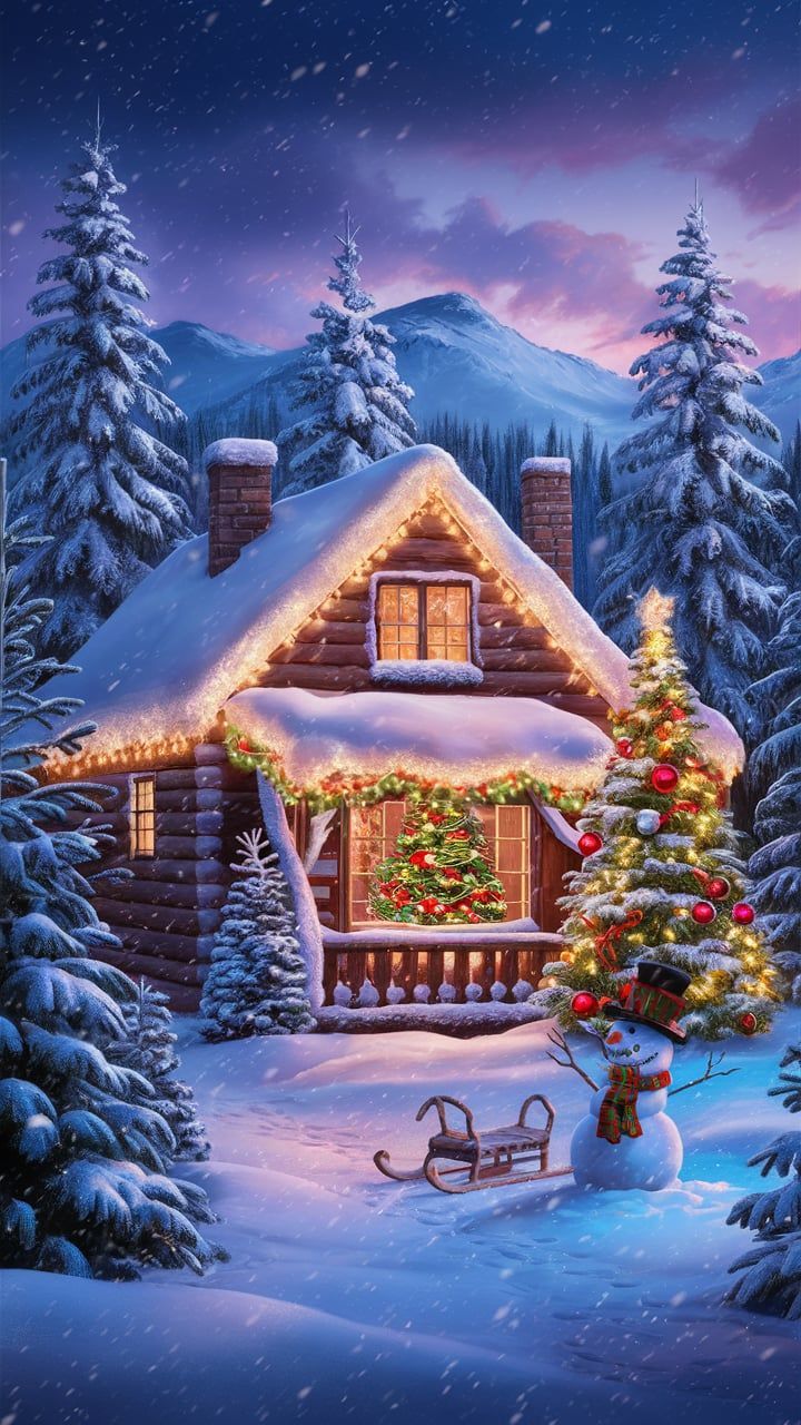 720x1280 Cozy Christmas Cabin Wallpaper