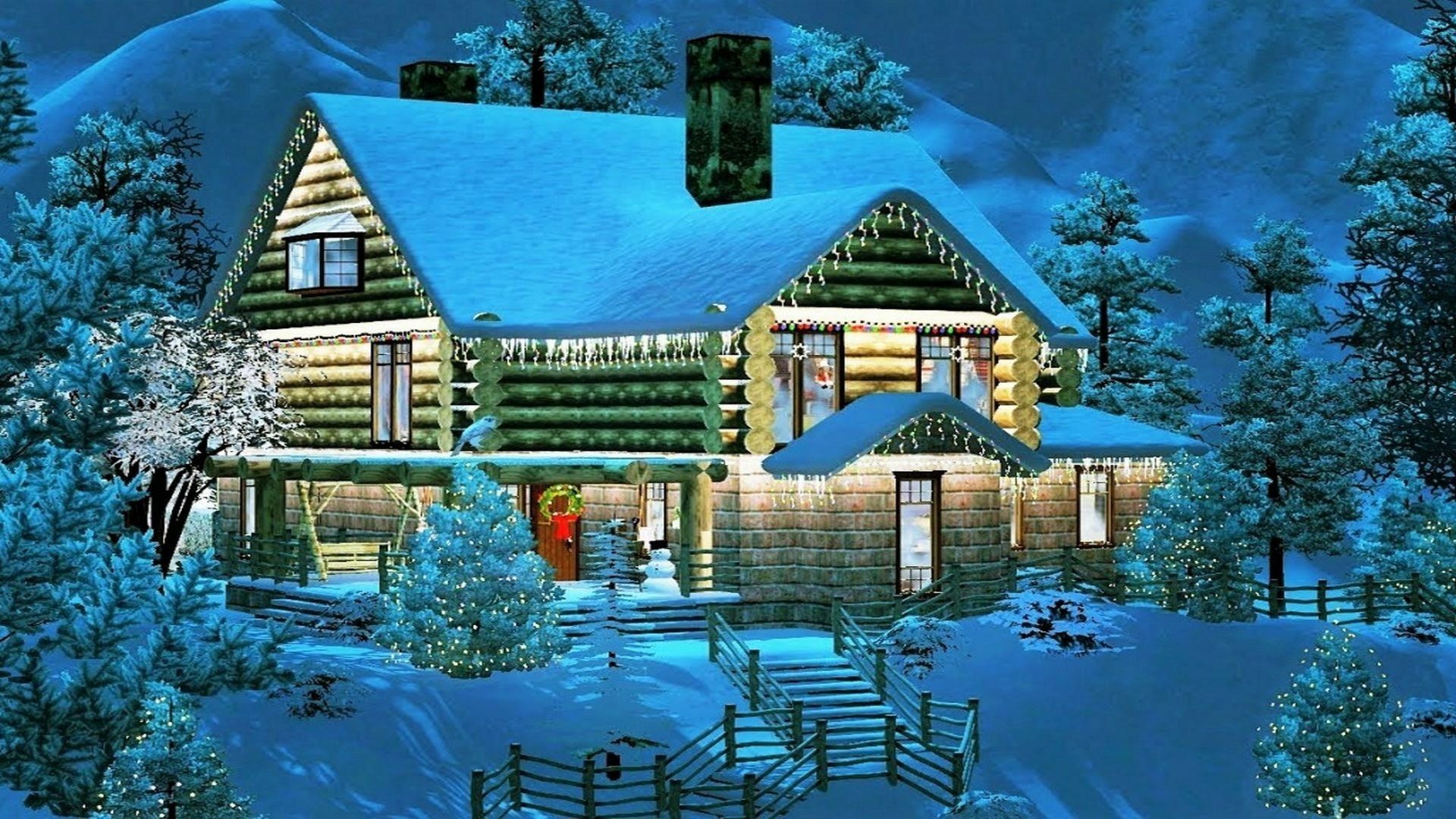 1920x1080 Snow Winter Decoration Cabin