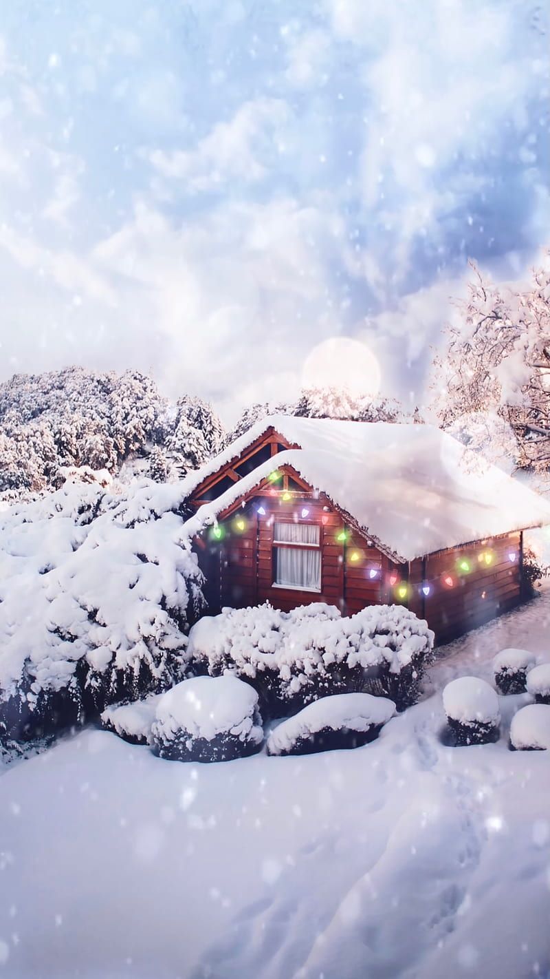 800x1422 HD christmas cabin wallpaper