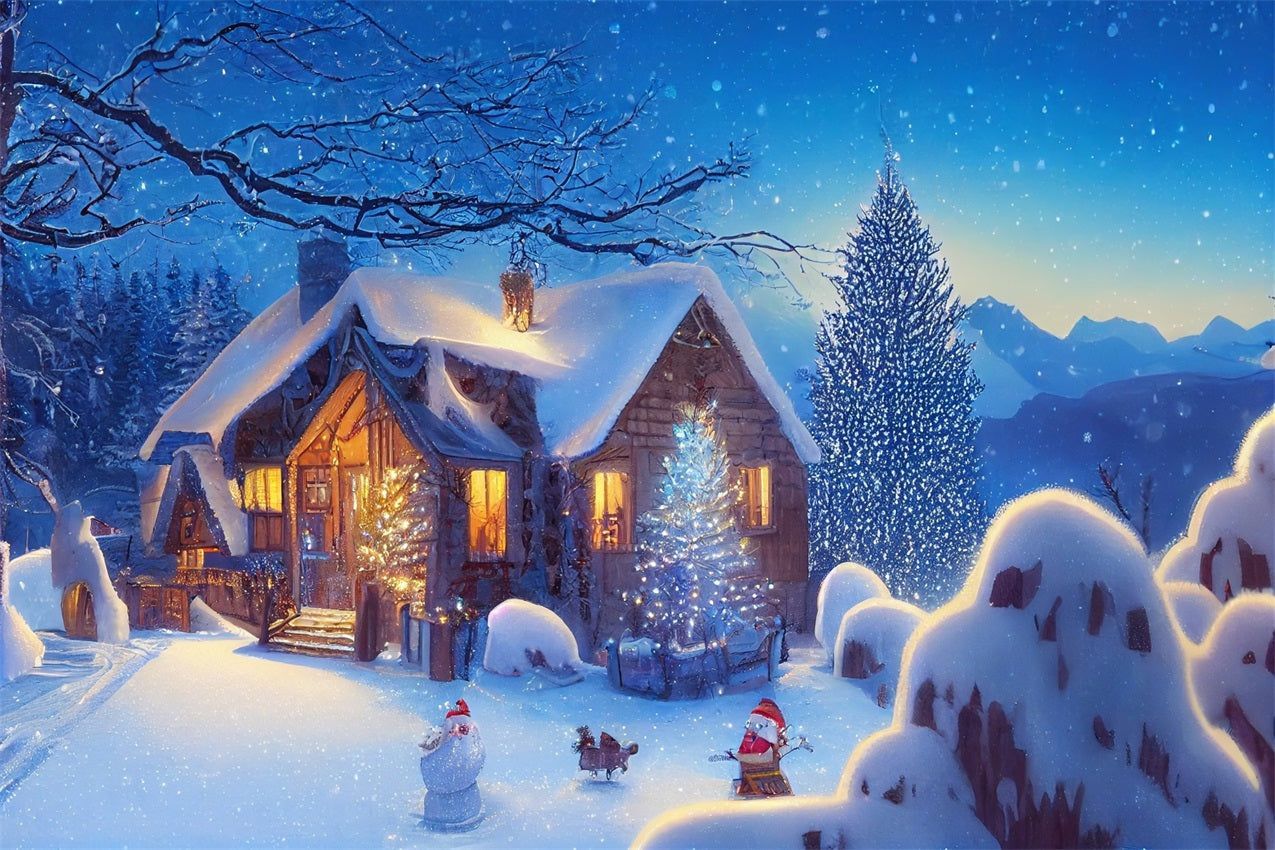 1275x850 Winter Backdrop Ideas Snowy Evening Christmas Cottage Backdrop BRP11 62