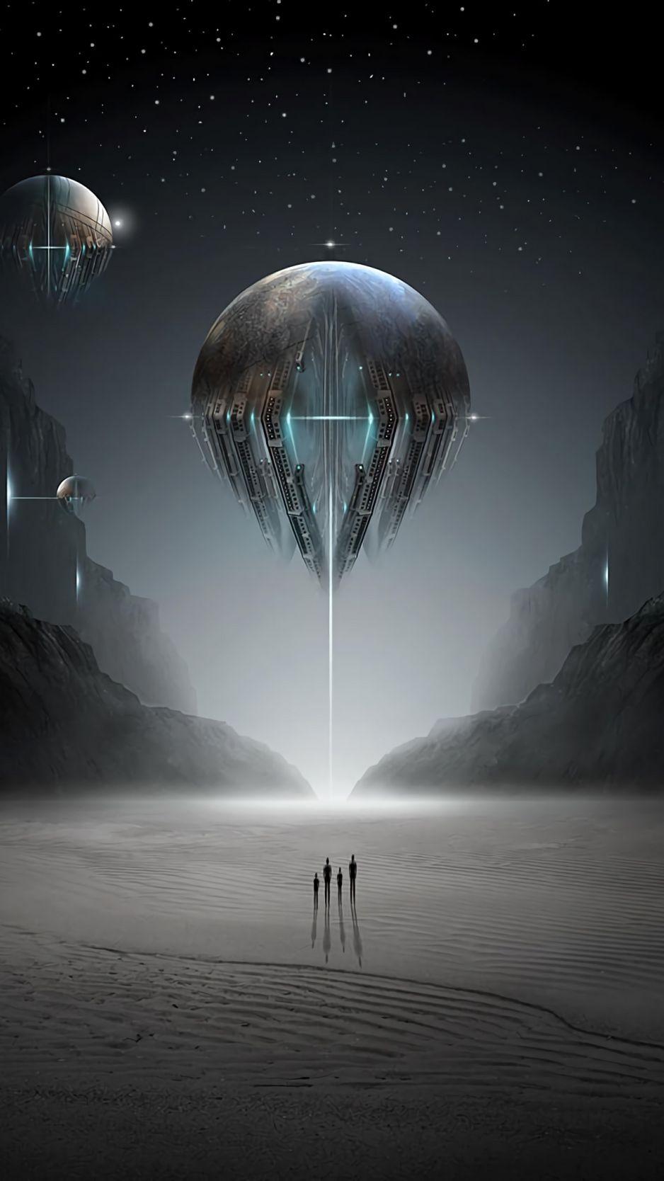 938x1668 Download wallpaper 938x1668 ufo, silhouettes, planet, space