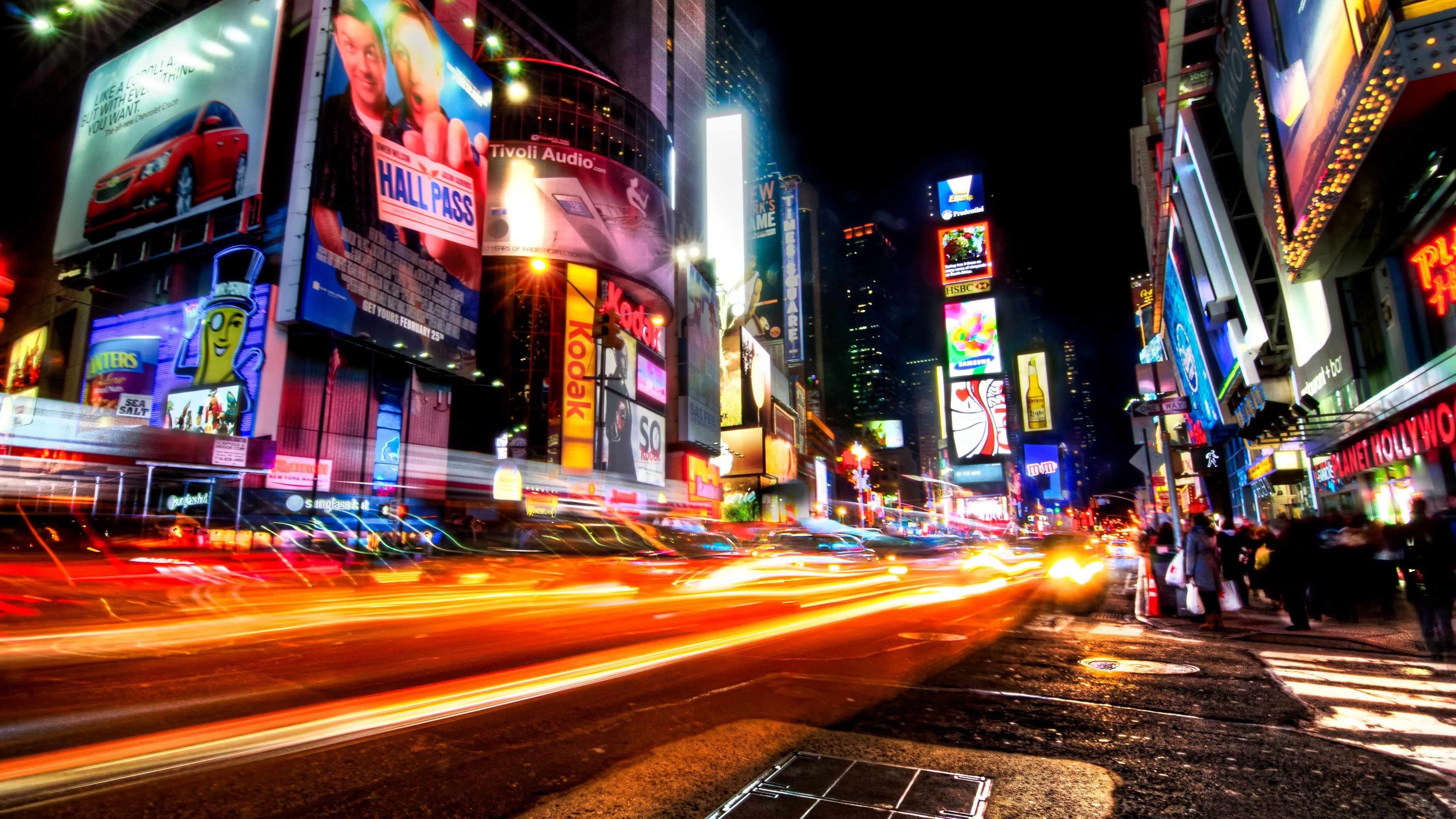 3840x2160 Wallpaper Times Square, skyscrapers, lights, city, night