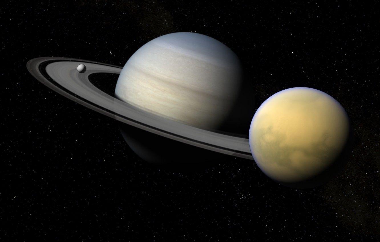 1332x850 Wallpaper stars, space, Saturn, Enceladus, Titan image