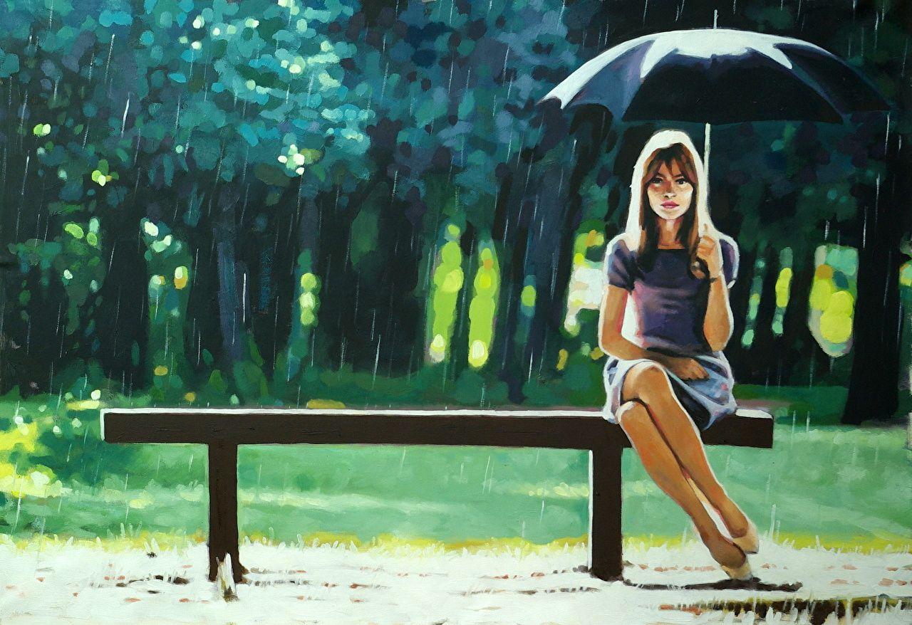 1280x878 Wallpaper Thomas Saliot, Right as Rain Girls Bench parasol Pictorial