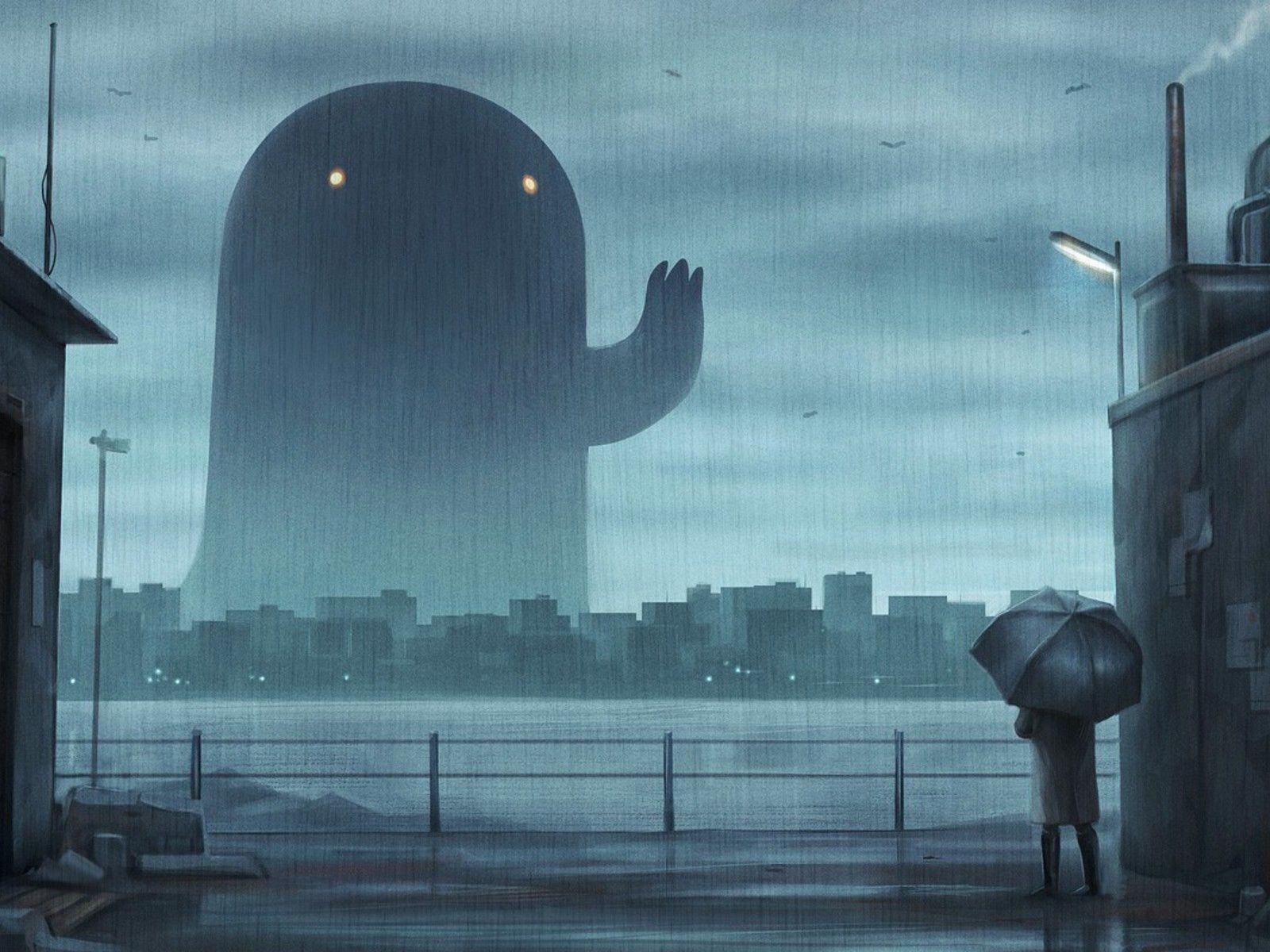 1600x1200 Monsters rain umbrellas wallpaper. PC