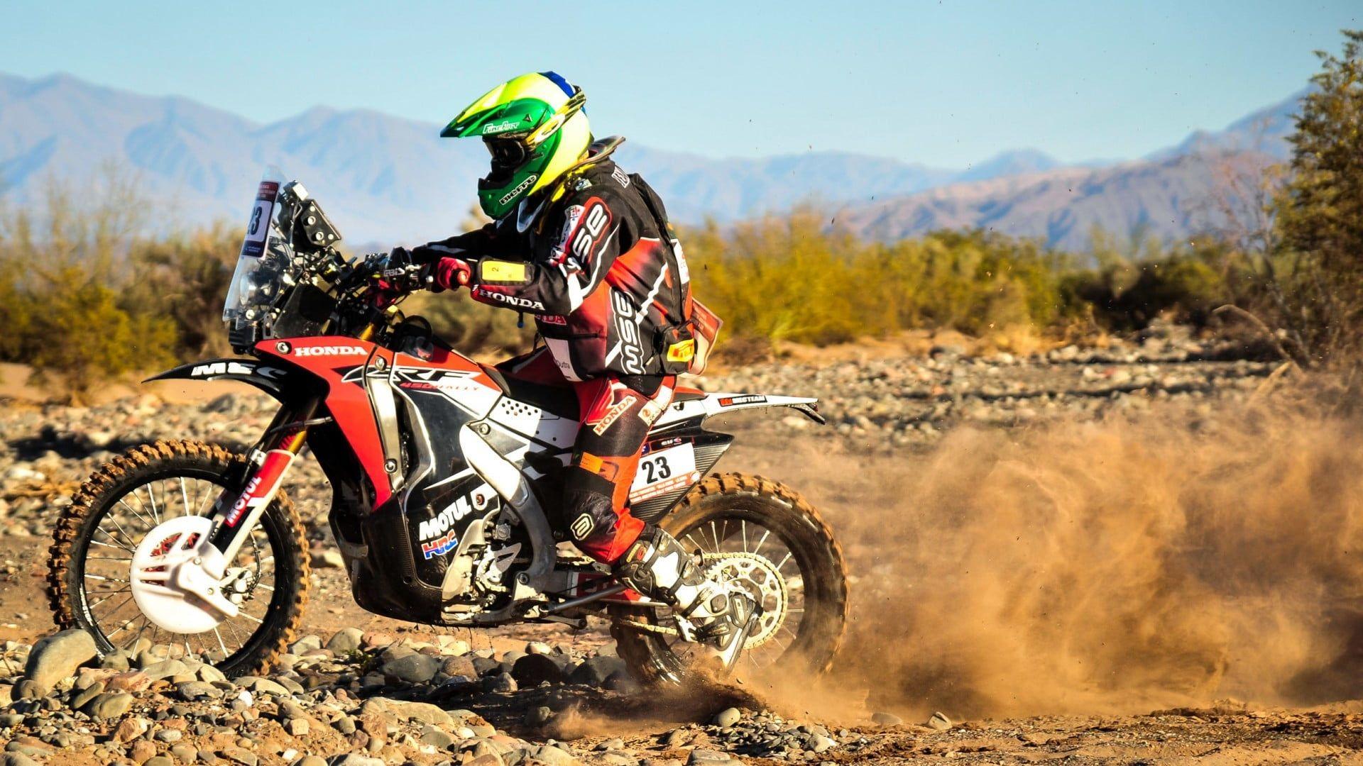 1920x1080 Red and white motocross dirt bike, Honda, motocross, Dakar