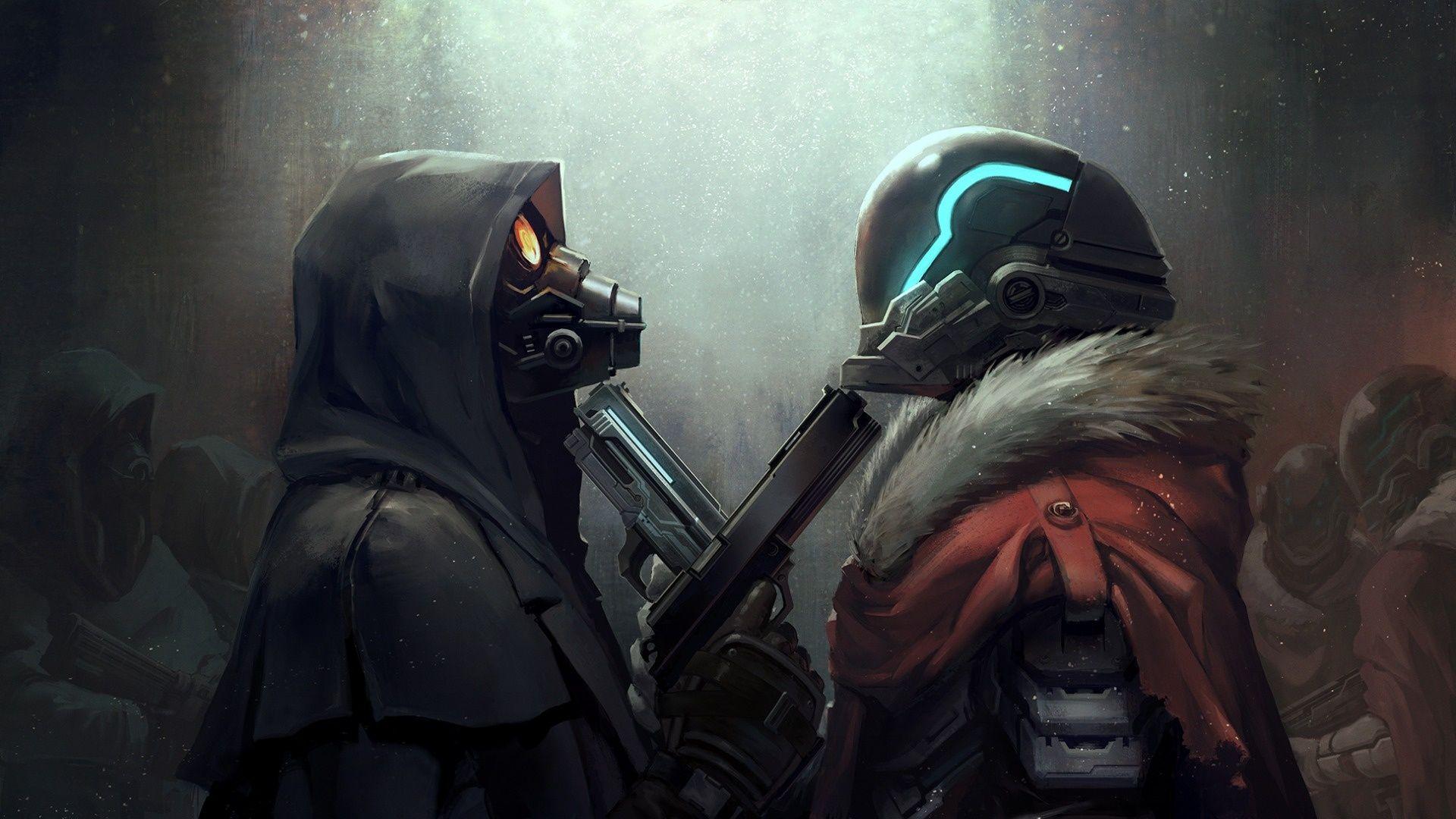 1920x1080 Gas Mask Soldiers Gun Wallpaper