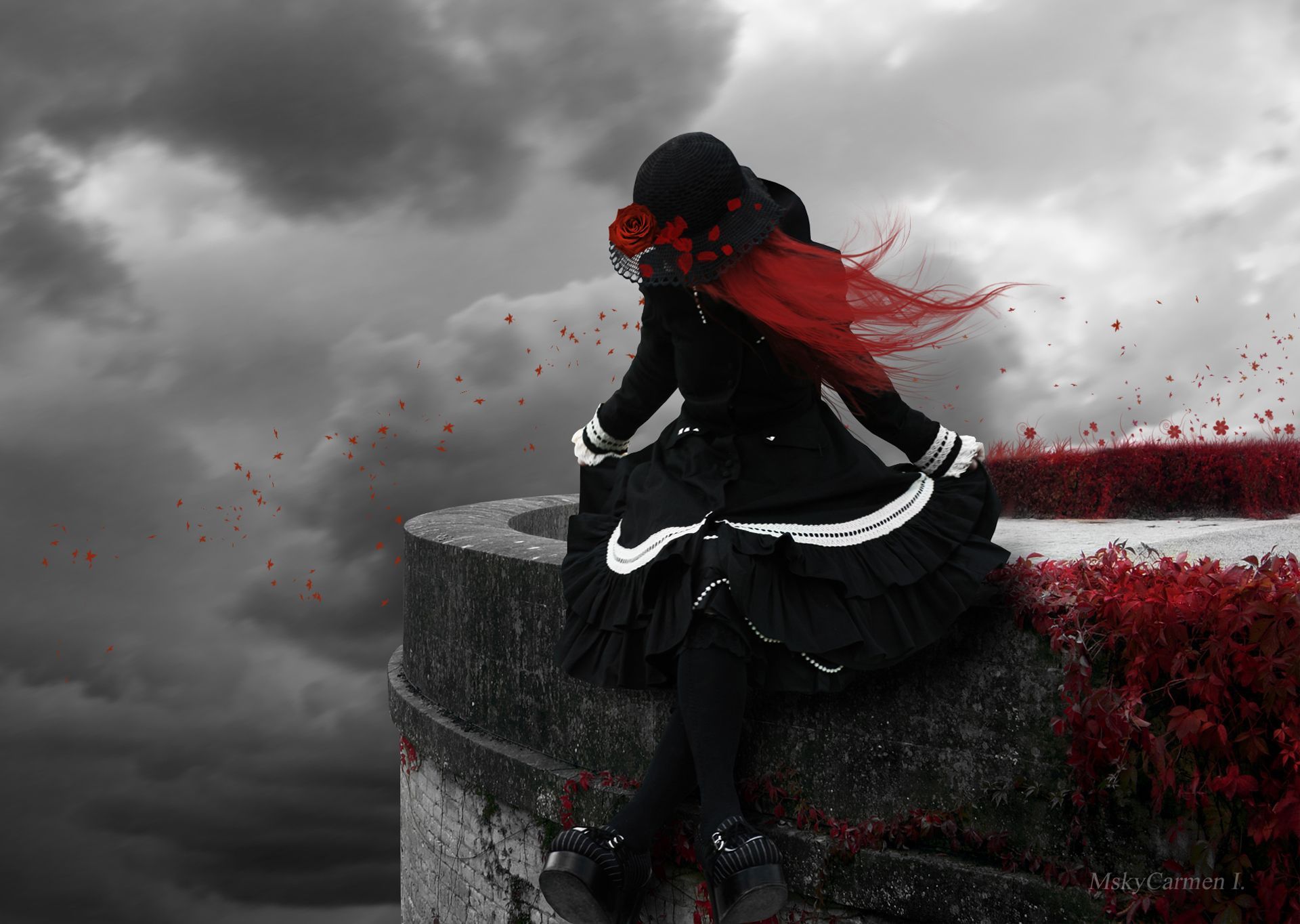 1920x1364 Wallpaper rose, gothic, gloomy, red