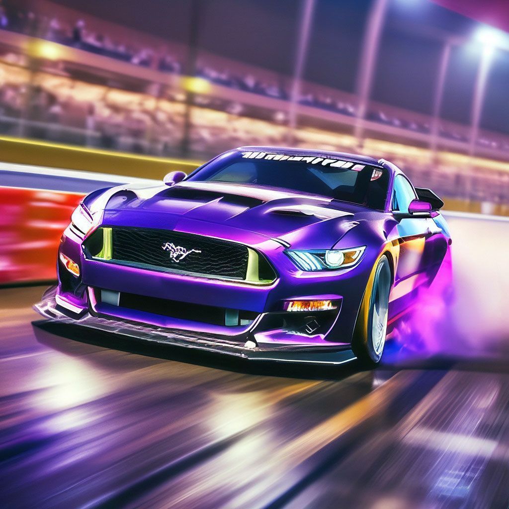 1024x1024 Purple Ford Mustang drifts coolly