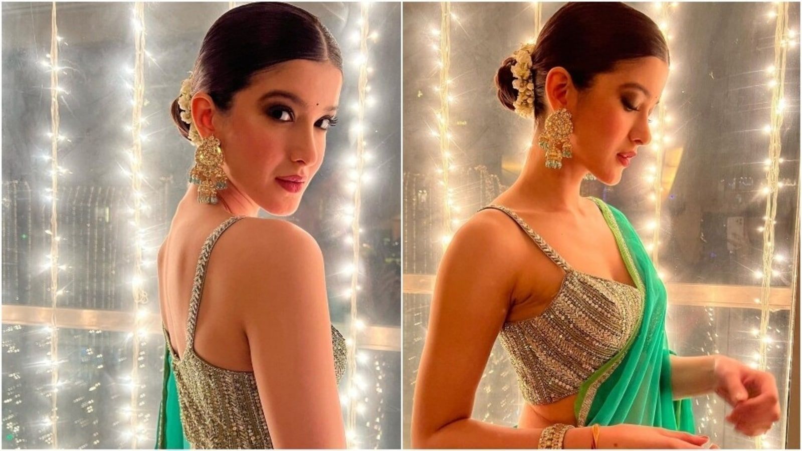 1600x900 Shanaya Kapoor stuns in green saree