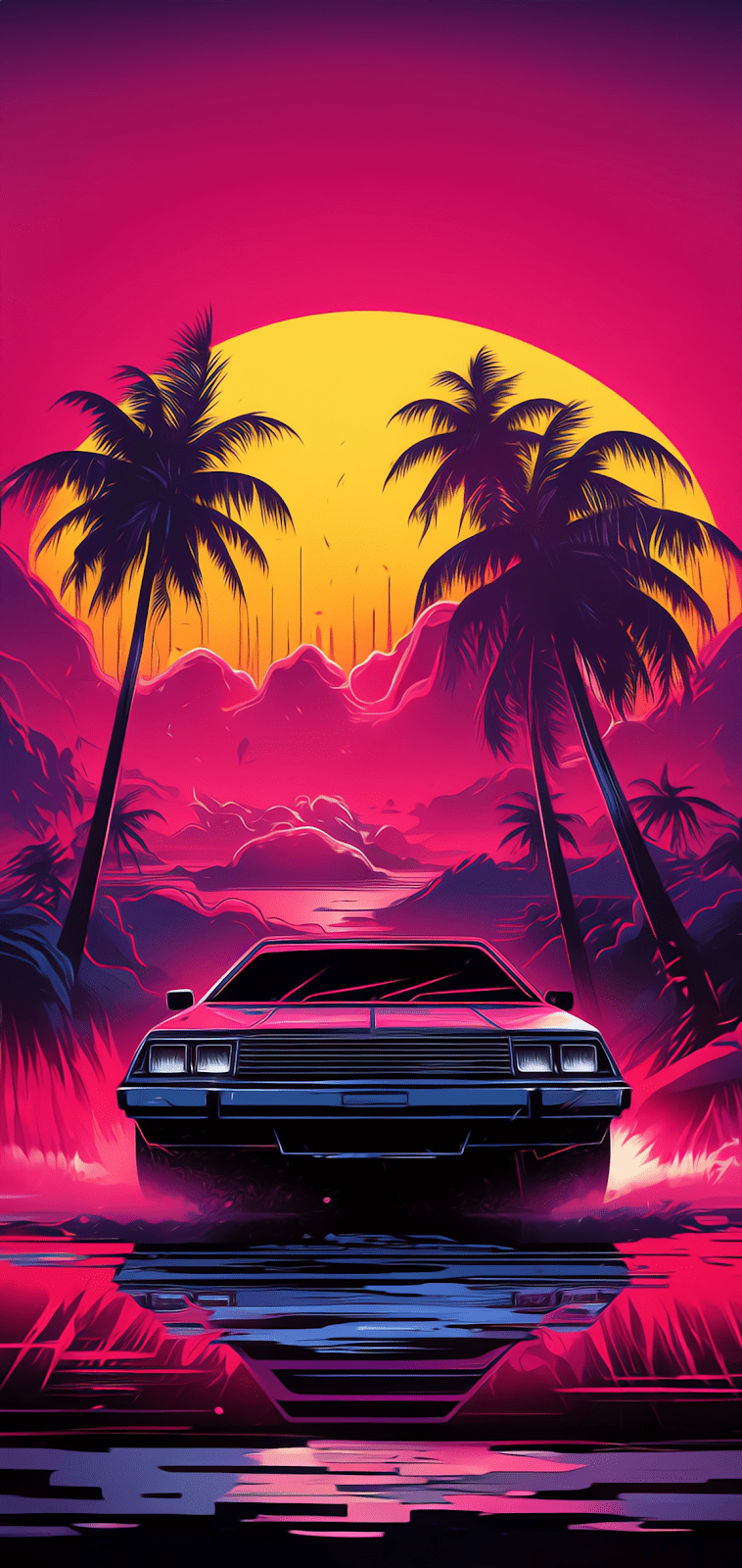 758x1600 RETROWAVE CAR WALLPAPER PHONE