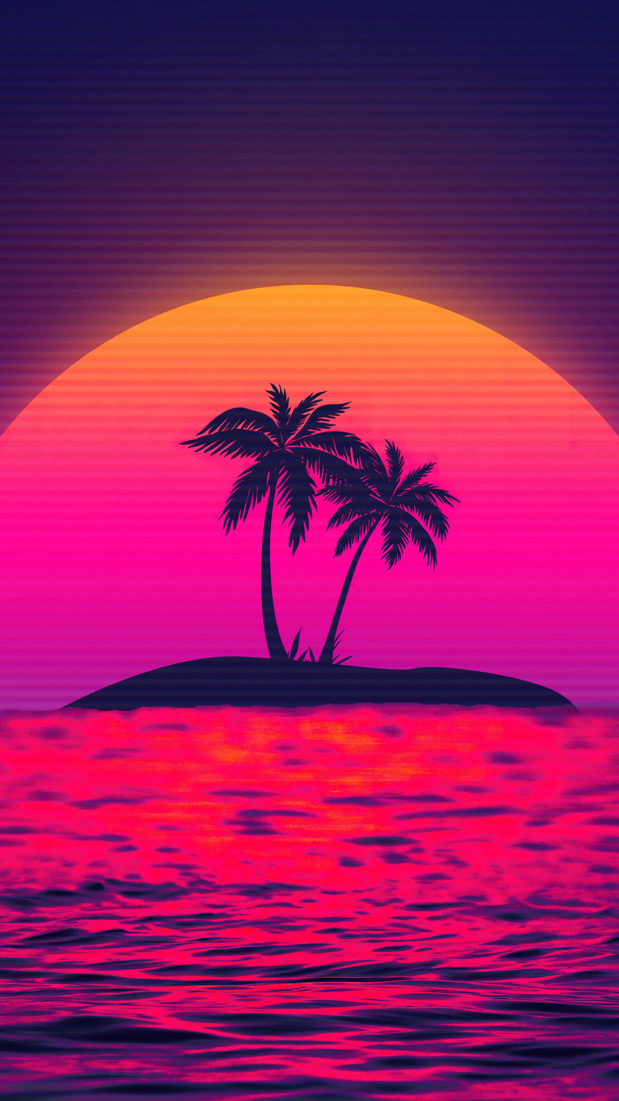 2160x3840 Sunset Retrowave Palm Tree 4K Wallpaper