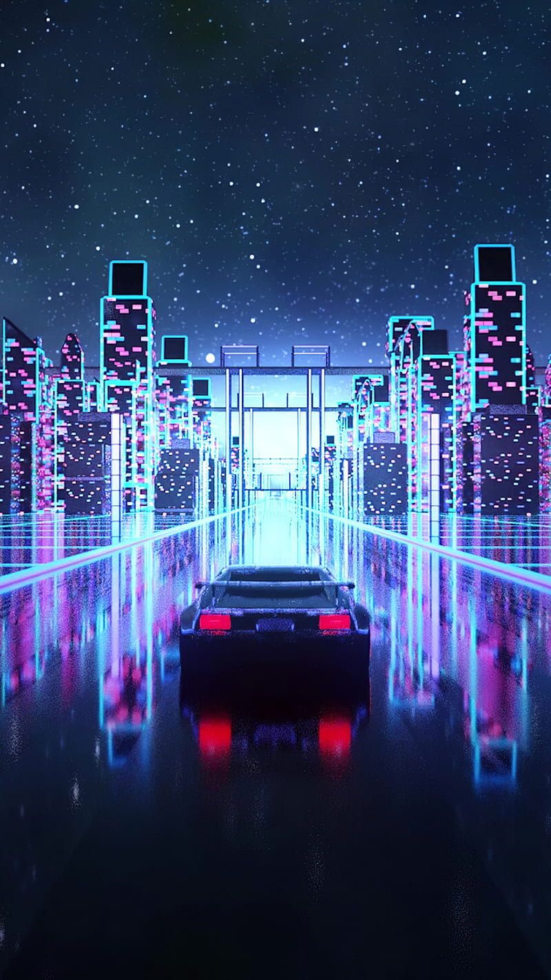 800x1422 Cyber outrun, city, lights, neon
