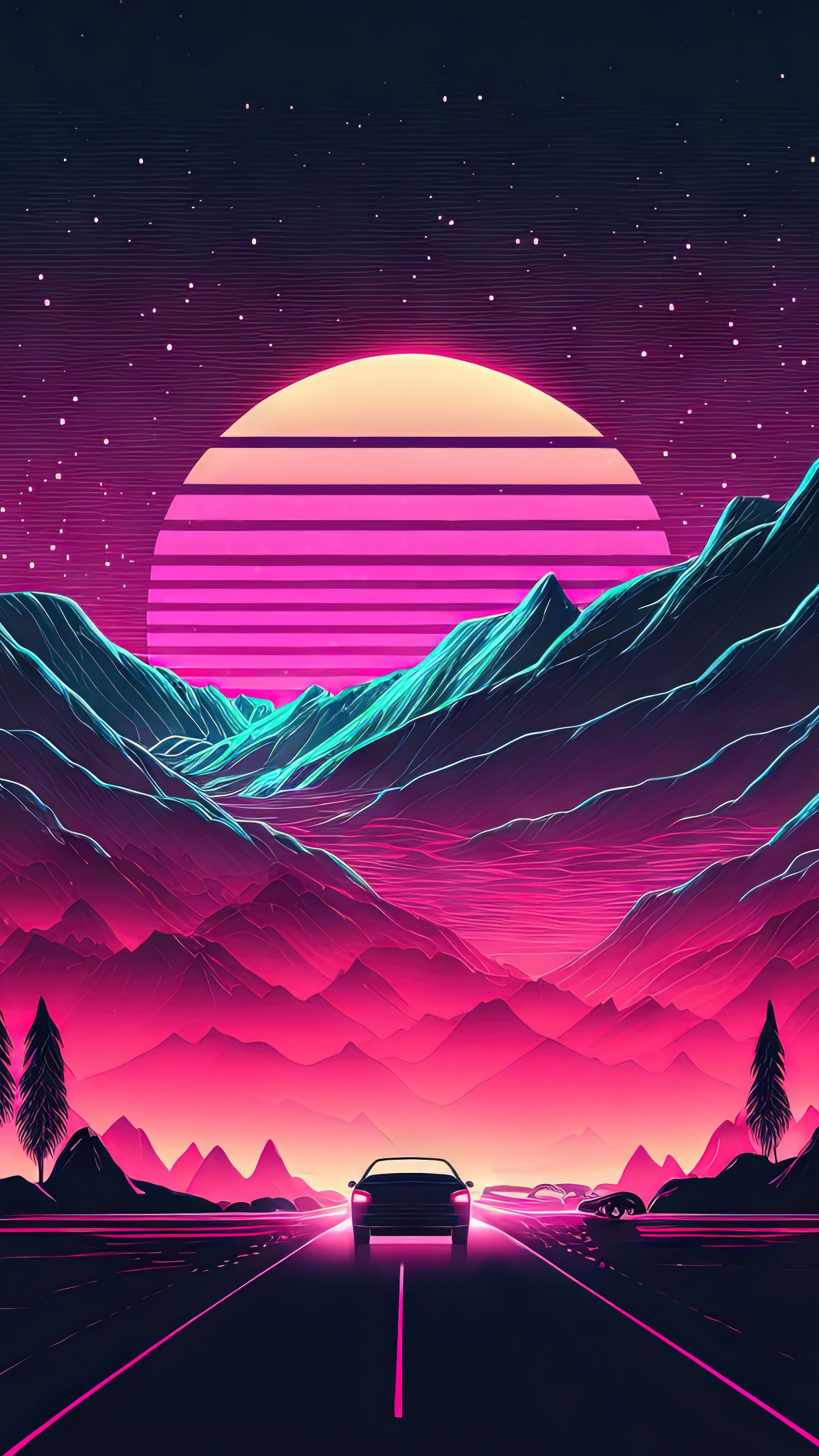 2160x3840 Mountain Retrowave 4K Wallpaper iPhone