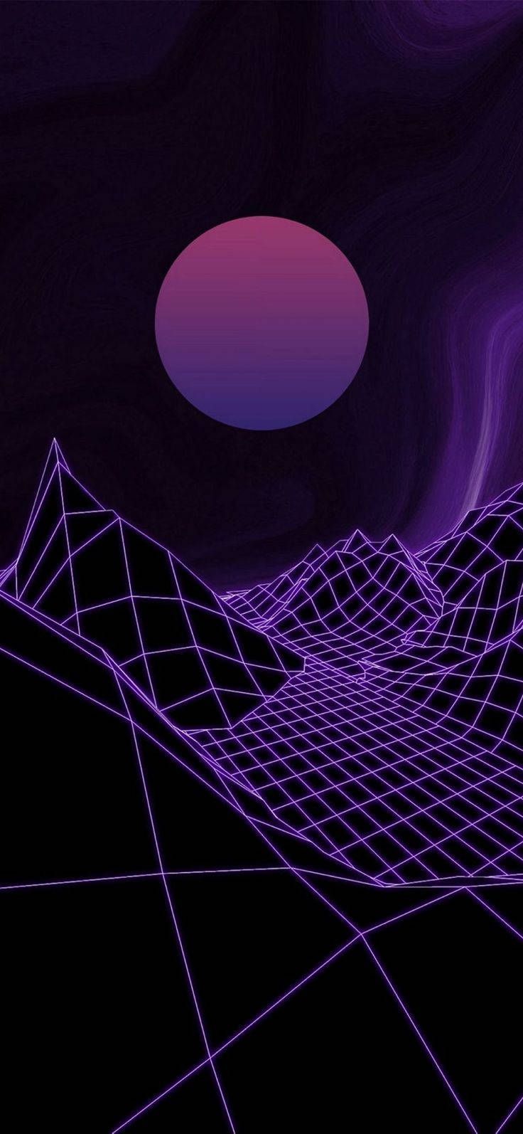 736x1594 Download 3D Phone Purple Retrowave
