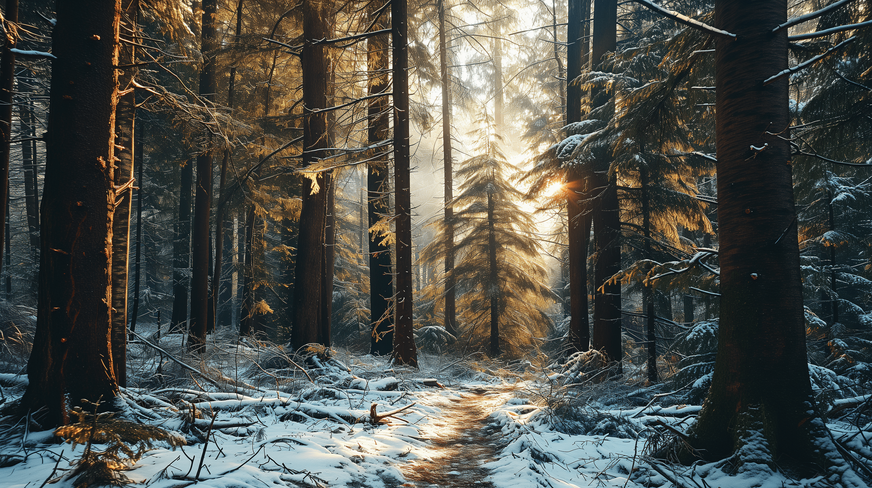 2912x1632 Snowy Forest HD Wallpaper