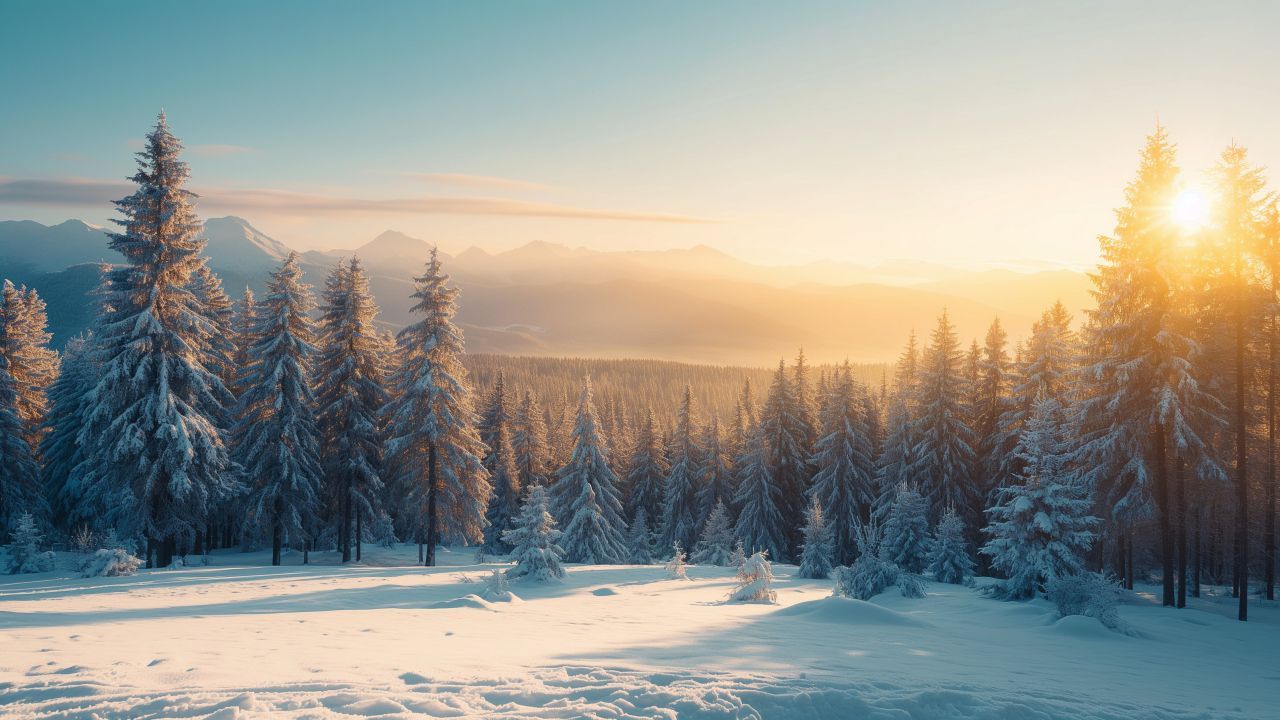 1280x720 Winter forest Wallpaper Snowy trees