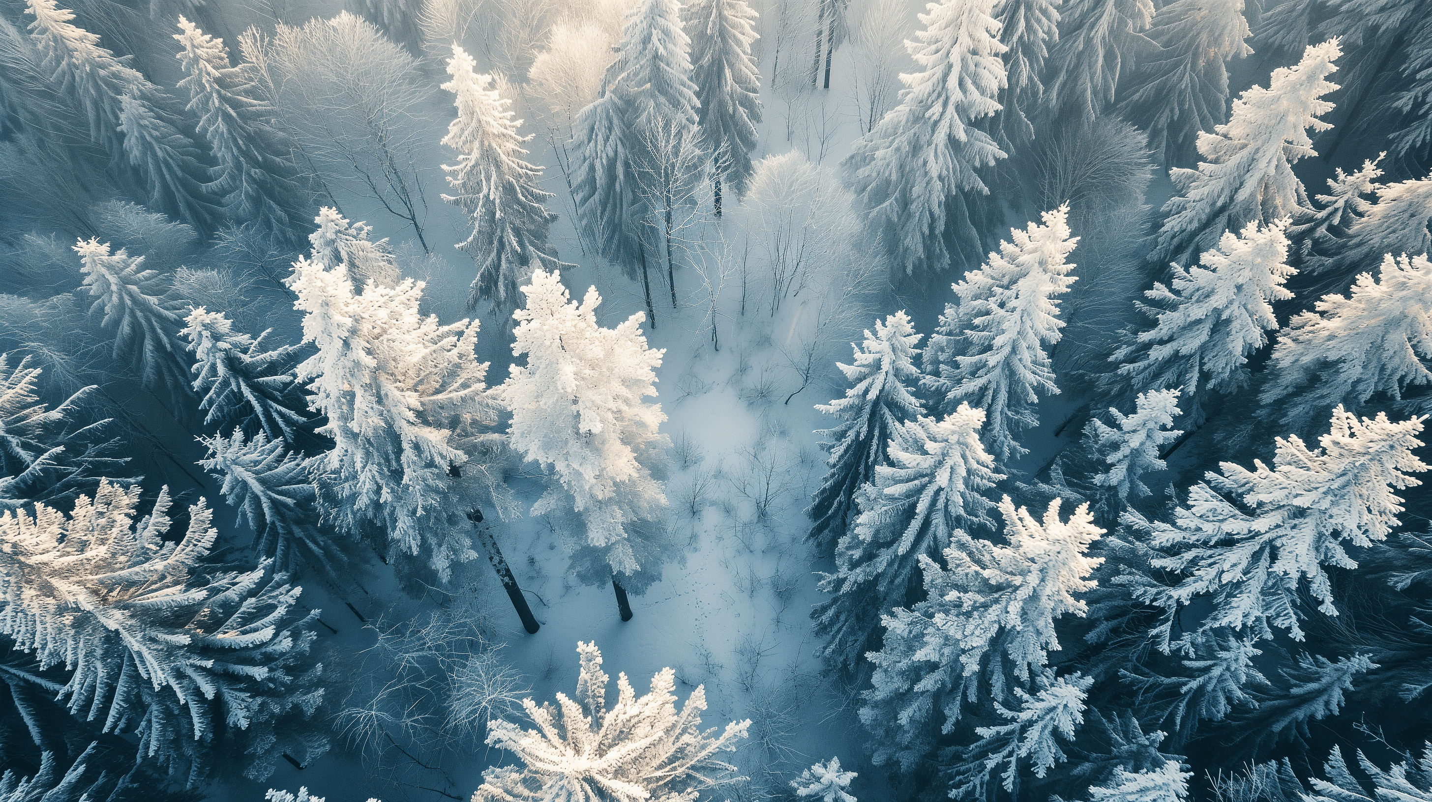 2912x1632 Snowy Forest Aerial View HD Wallpaper
