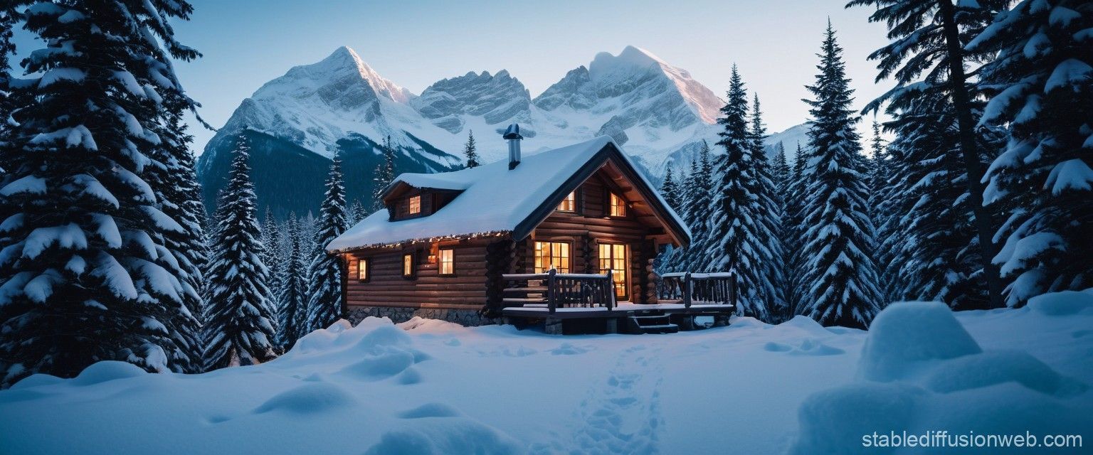 1536x640 Cozy Cabin in Snowy Woods Wallpaper