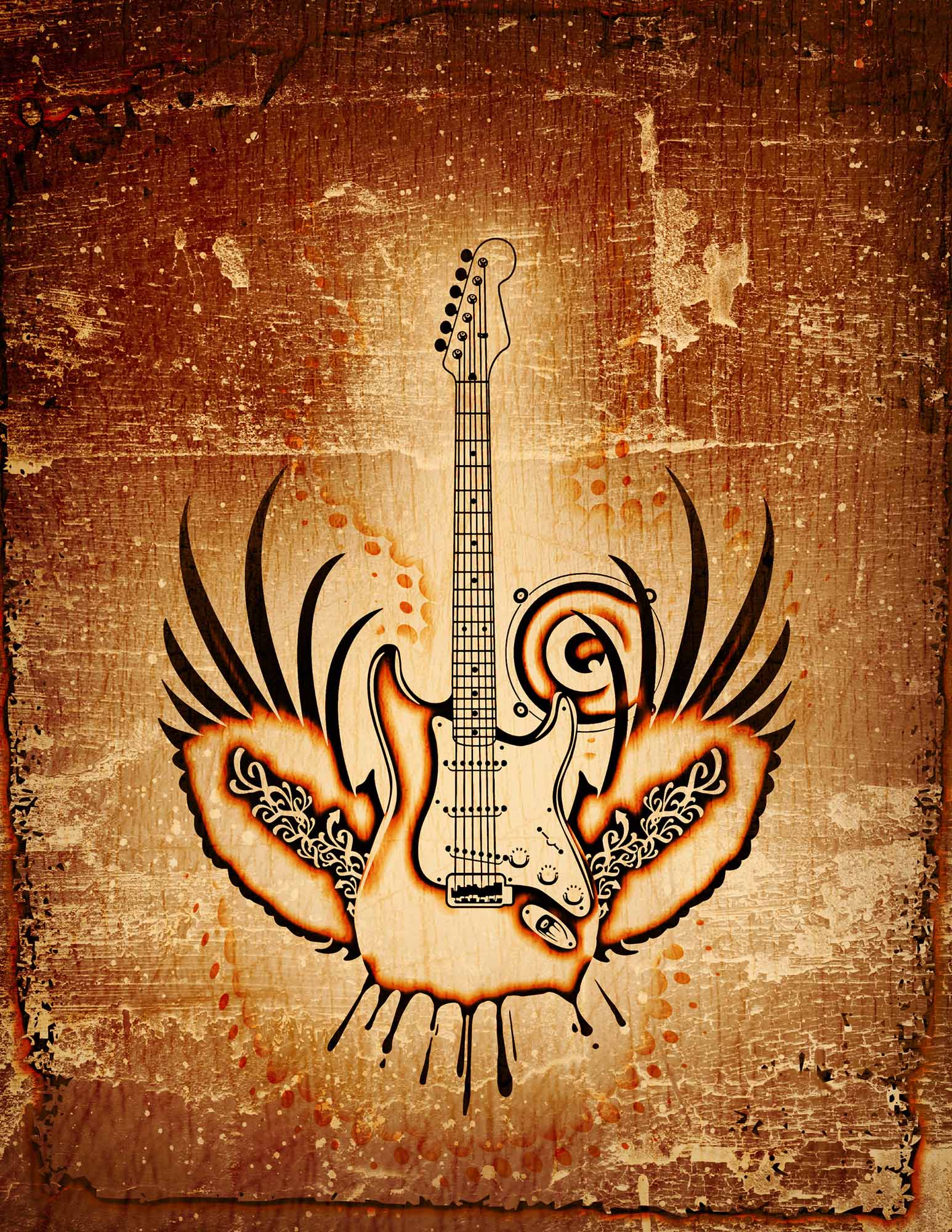 1546x2000 Wallpaper Mural Grunge Winged Guitar