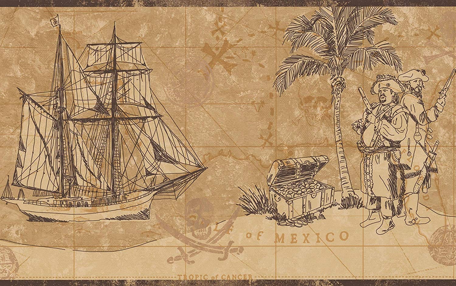 1500x940 Bản đồ Cướp biển Cổ điển Chest of Gold Frigate Sail Ship Nautical
